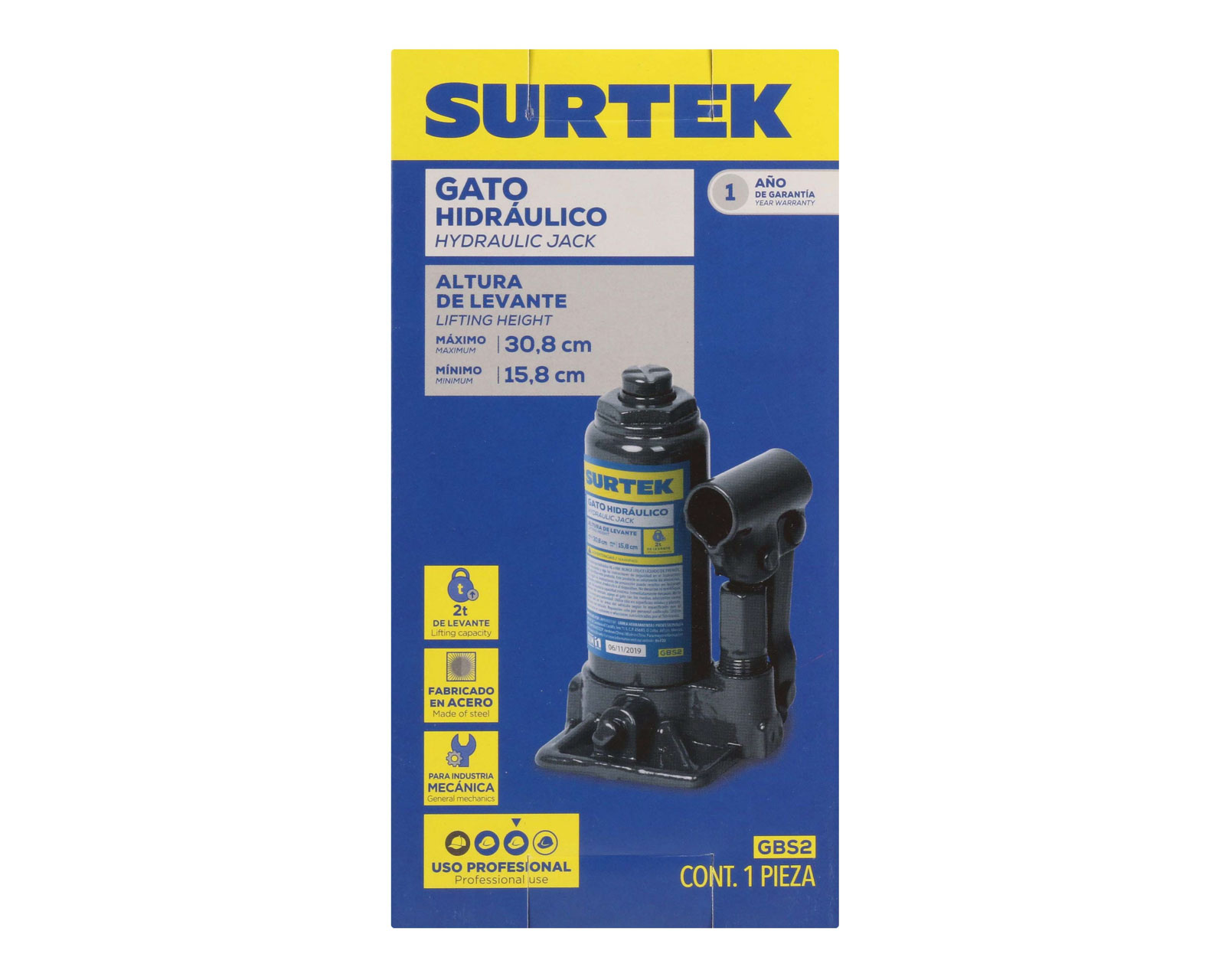 Foto 5 pulgar | Foto 4 | Gato para Carro Surtek de Botella GBS2 2 Toneladas