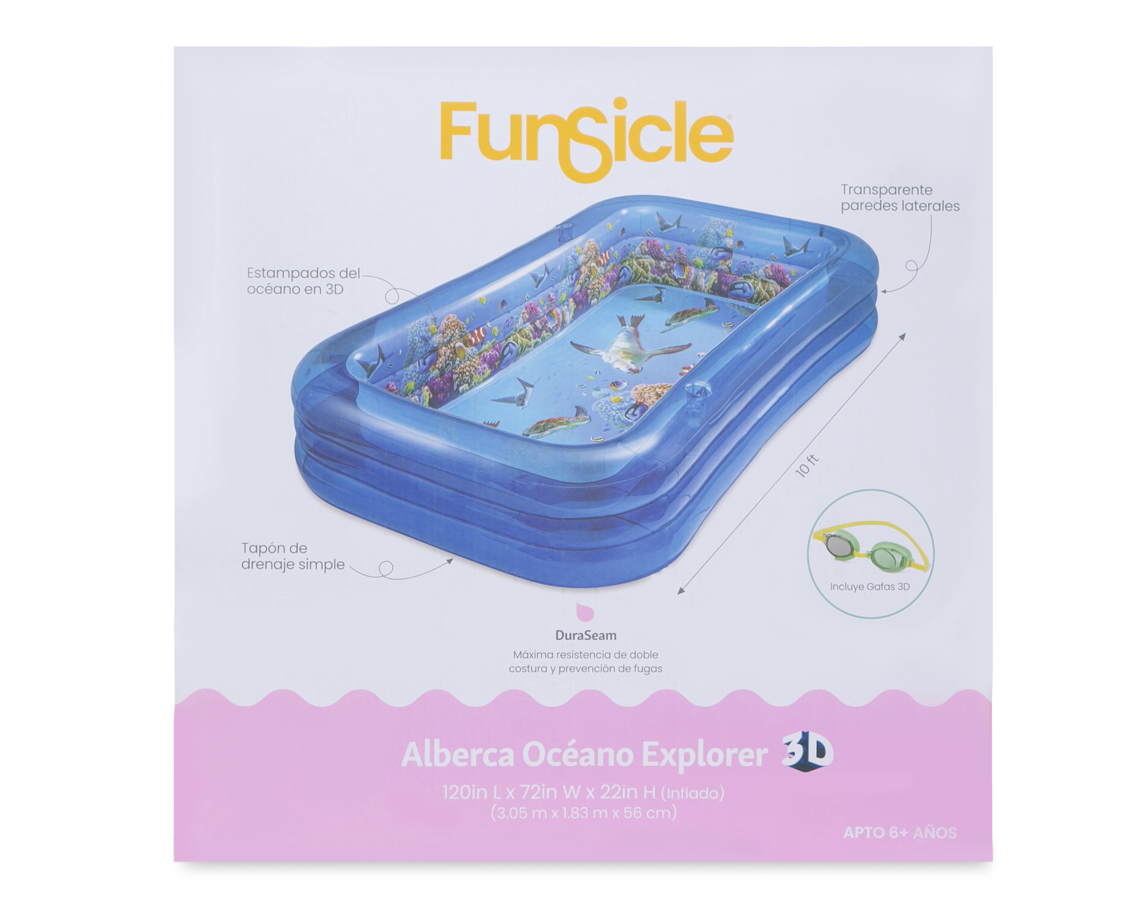 Foto 6 pulgar | Foto 5 | Alberca Infantil Rectangular Funsicle 1030 L 183 x 305 x 56 cm