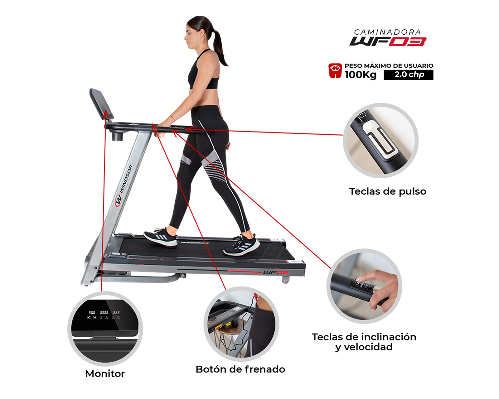 Foto 3 | Foto 3 | Caminadora Windsor Fitness con Ruedas FIOMHCA001