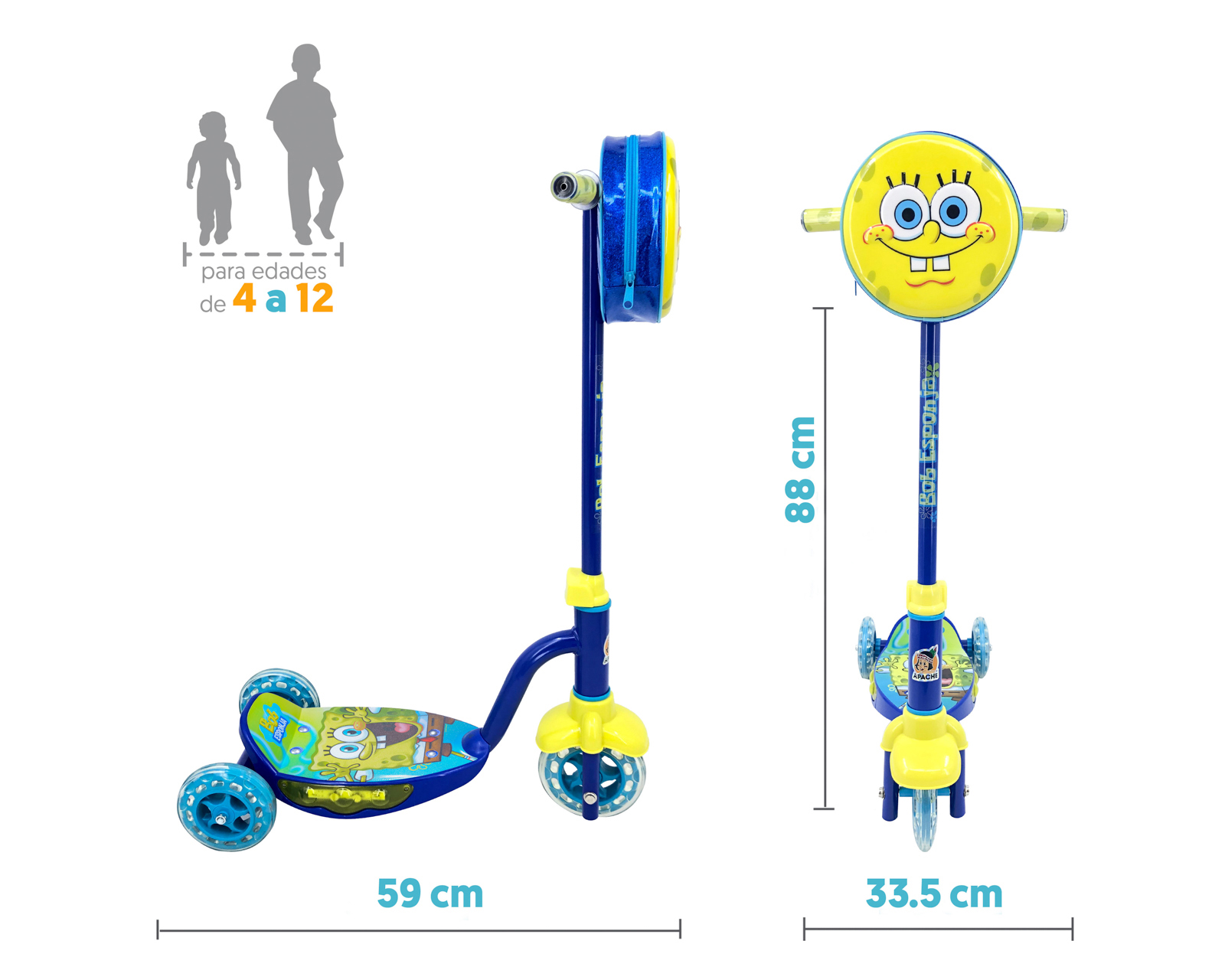 Foto 4 pulgar | Foto 3 | Scooter para Niño Apache Bob Esponja con Luces