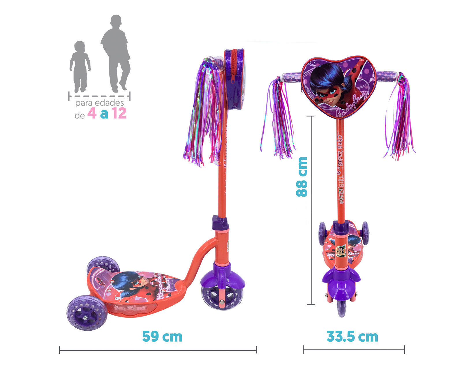 Foto 4 pulgar | Foto 3 | Scooter para Niña Apache Ladybug con Luces