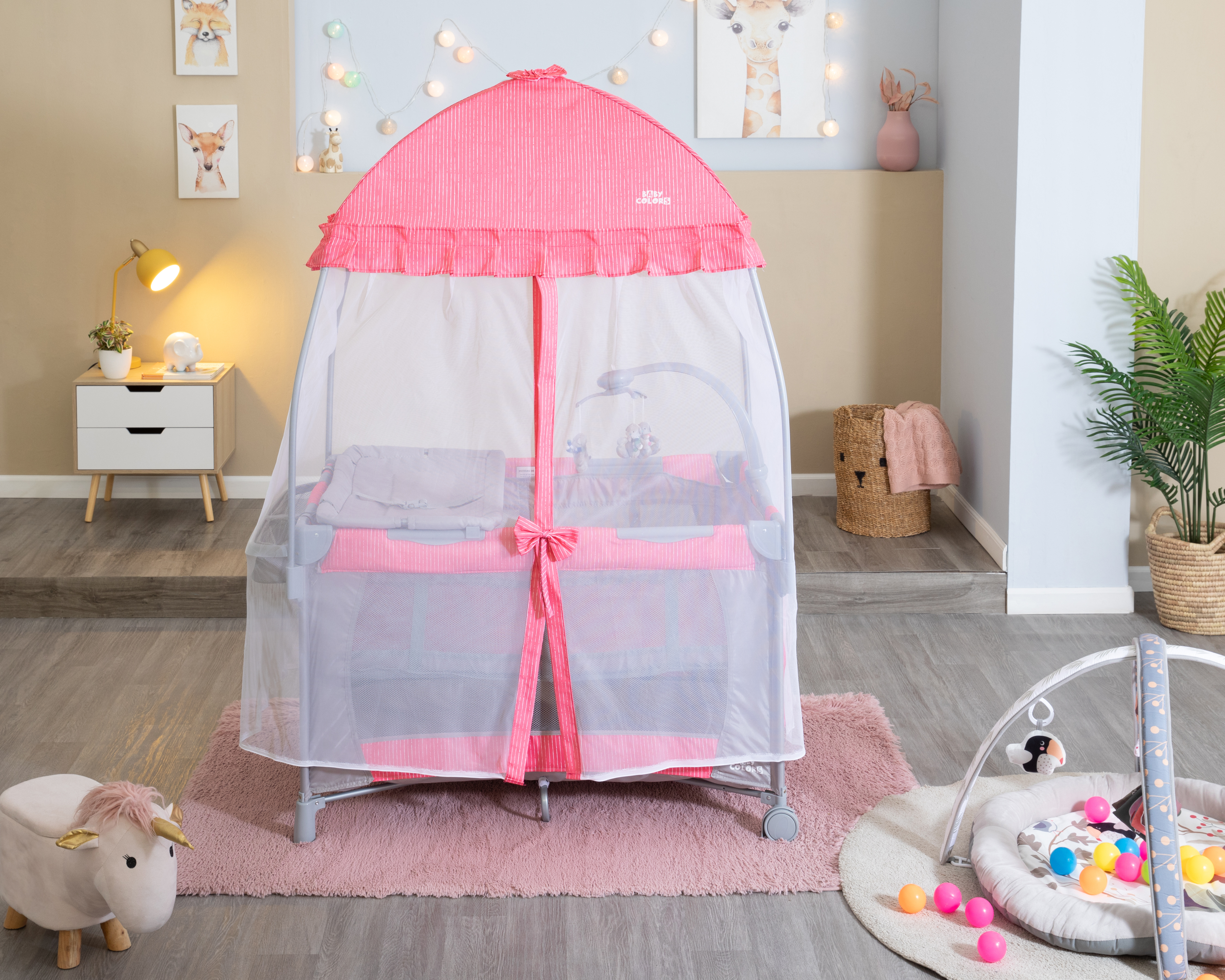 Foto 1 | Foto 1 | Cuna Viajera Baby Colors Pinky Dreams Rosa con Gris