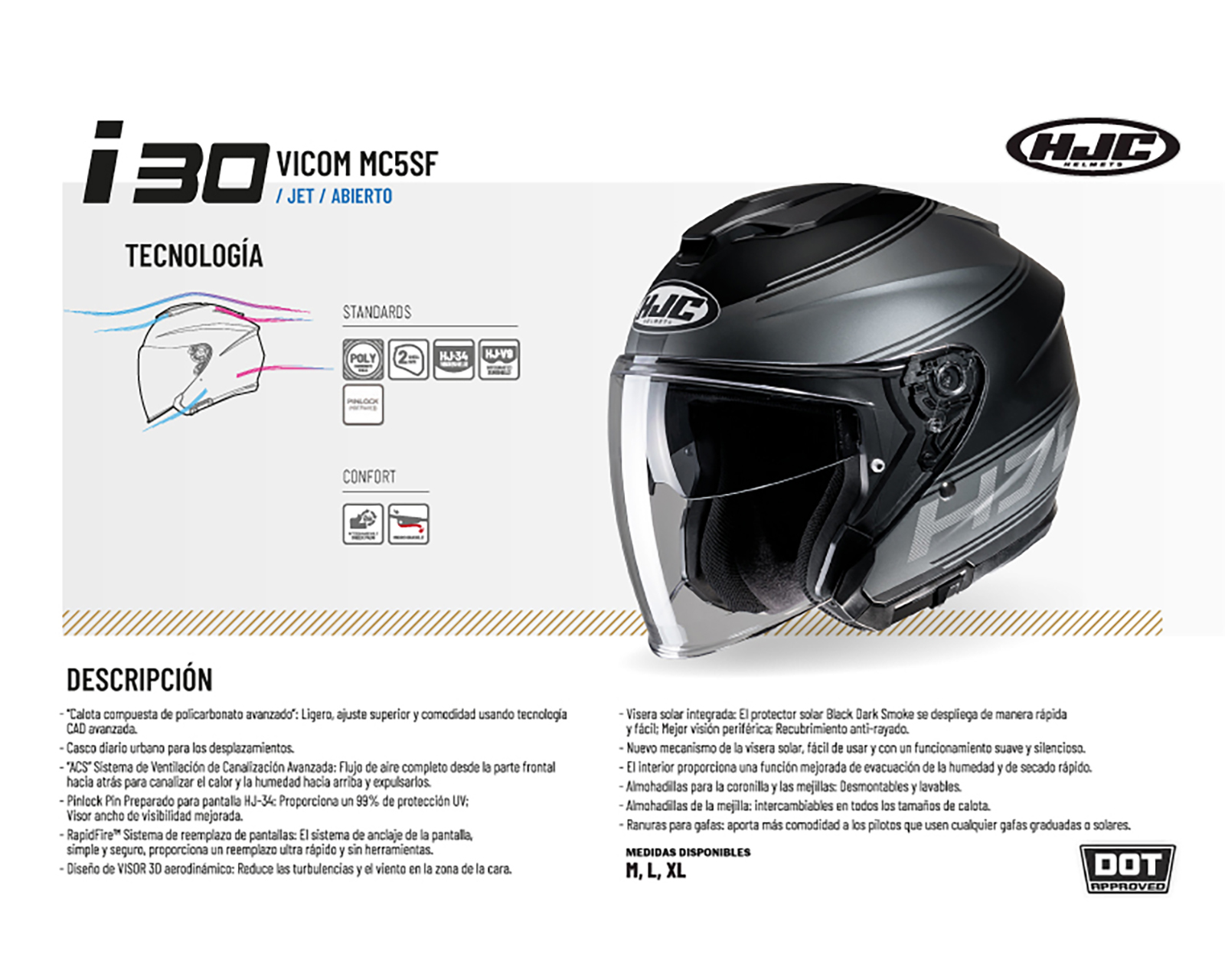 Foto 6 pulgar | Foto 5 | Casco para Motociclista Hjc Mediano Negro