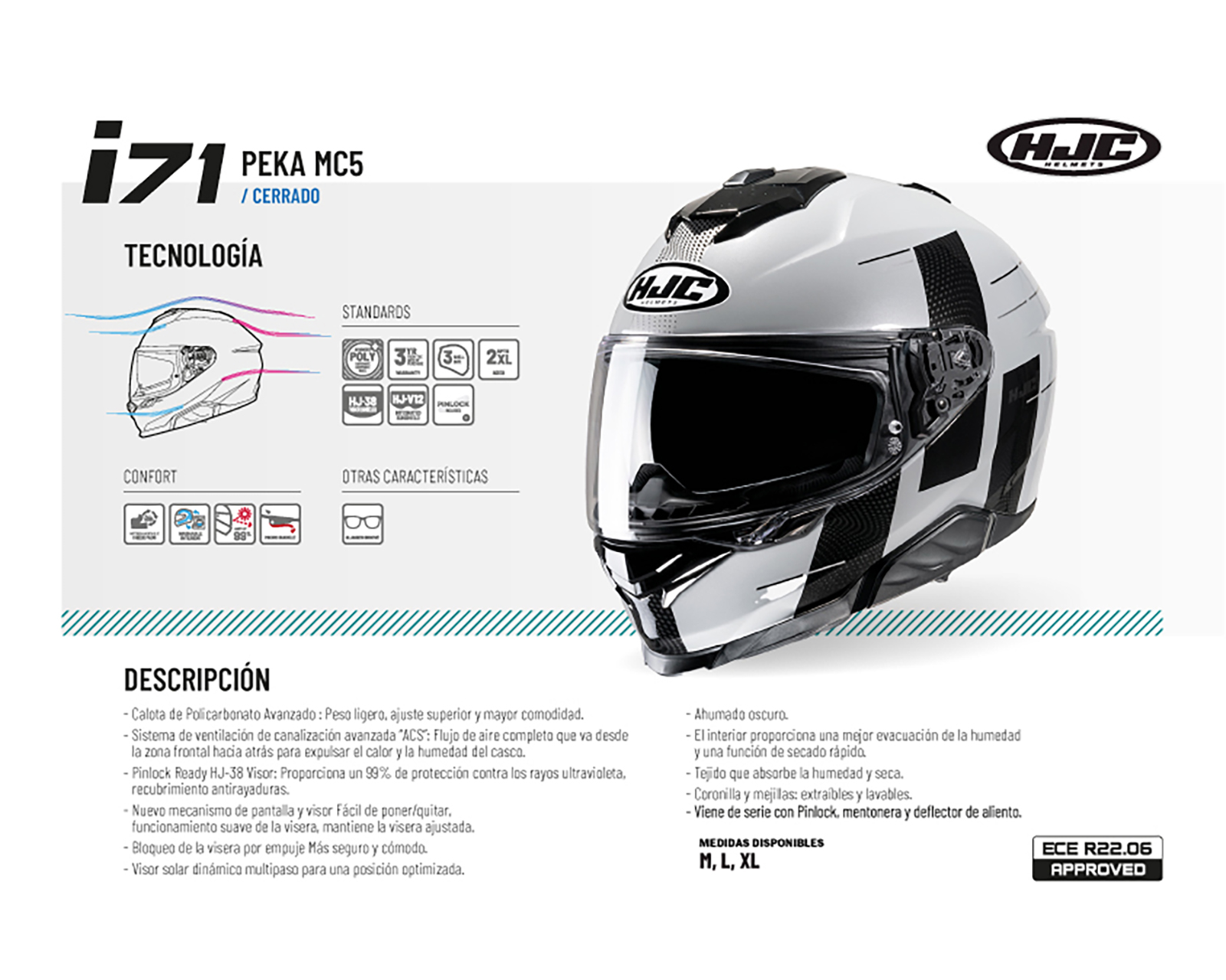 Foto 5 | Foto 5 | Casco para Motociclista Hjc Mediano Gris