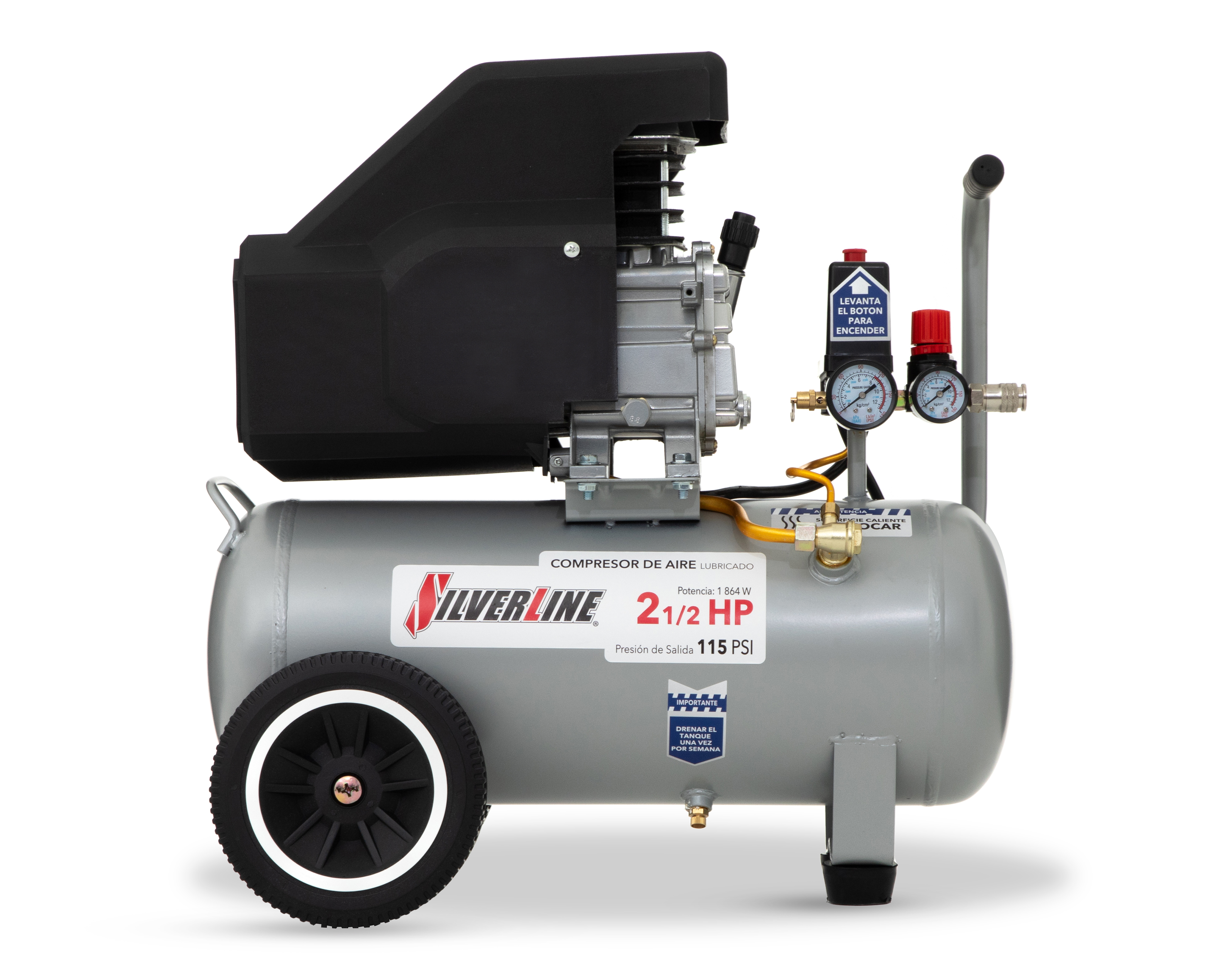 Compresor de Aire Silverline Lubricado 115 psi 24 L 127 V con Accesorios