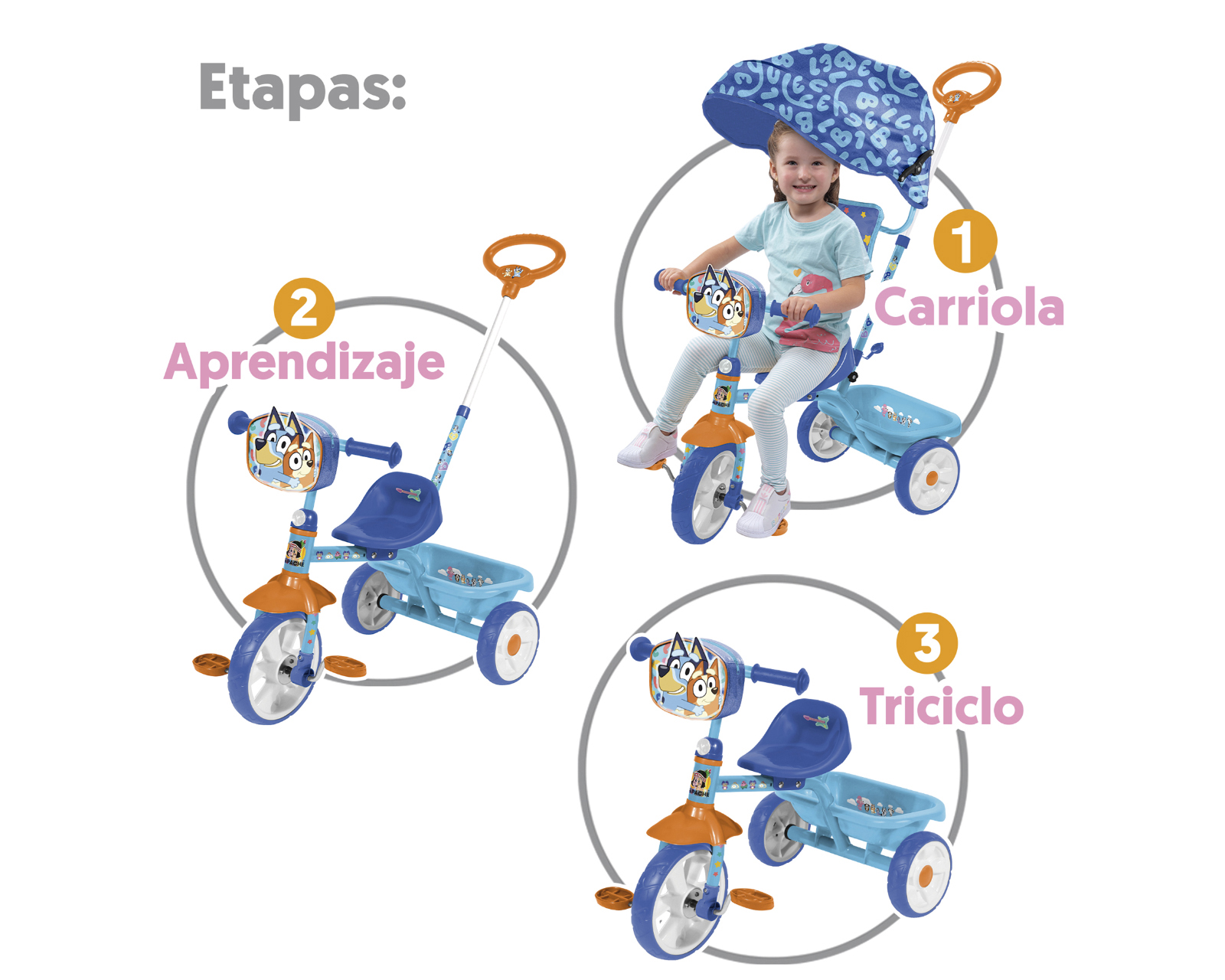 Foto 3 | Foto 3 | Triciclo Etapas Apache Bluey 3 en 1