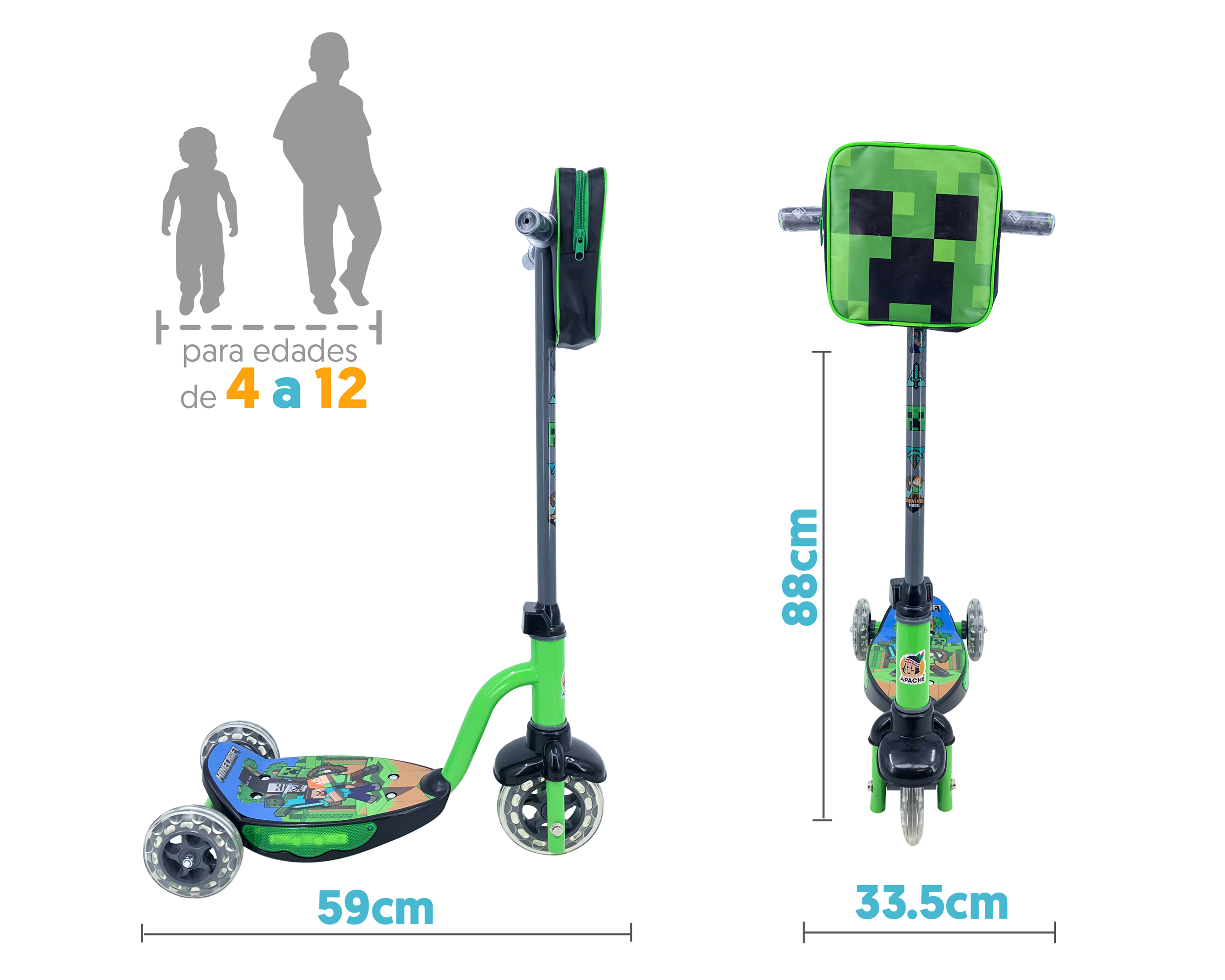 Foto 6 pulgar | Foto 5 | Scooter Infantil Apache Minecraft con Luces