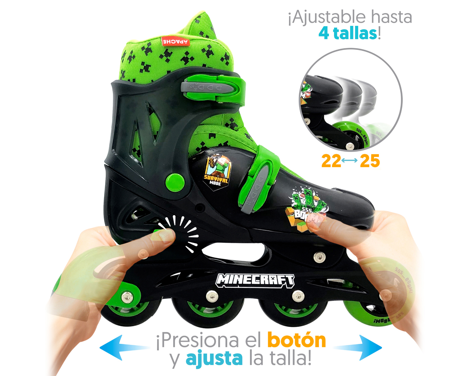 Foto 5 pulgar | Foto 4 | Patines para Niño de 4 Ruedas Apache Minecraft Ajustables