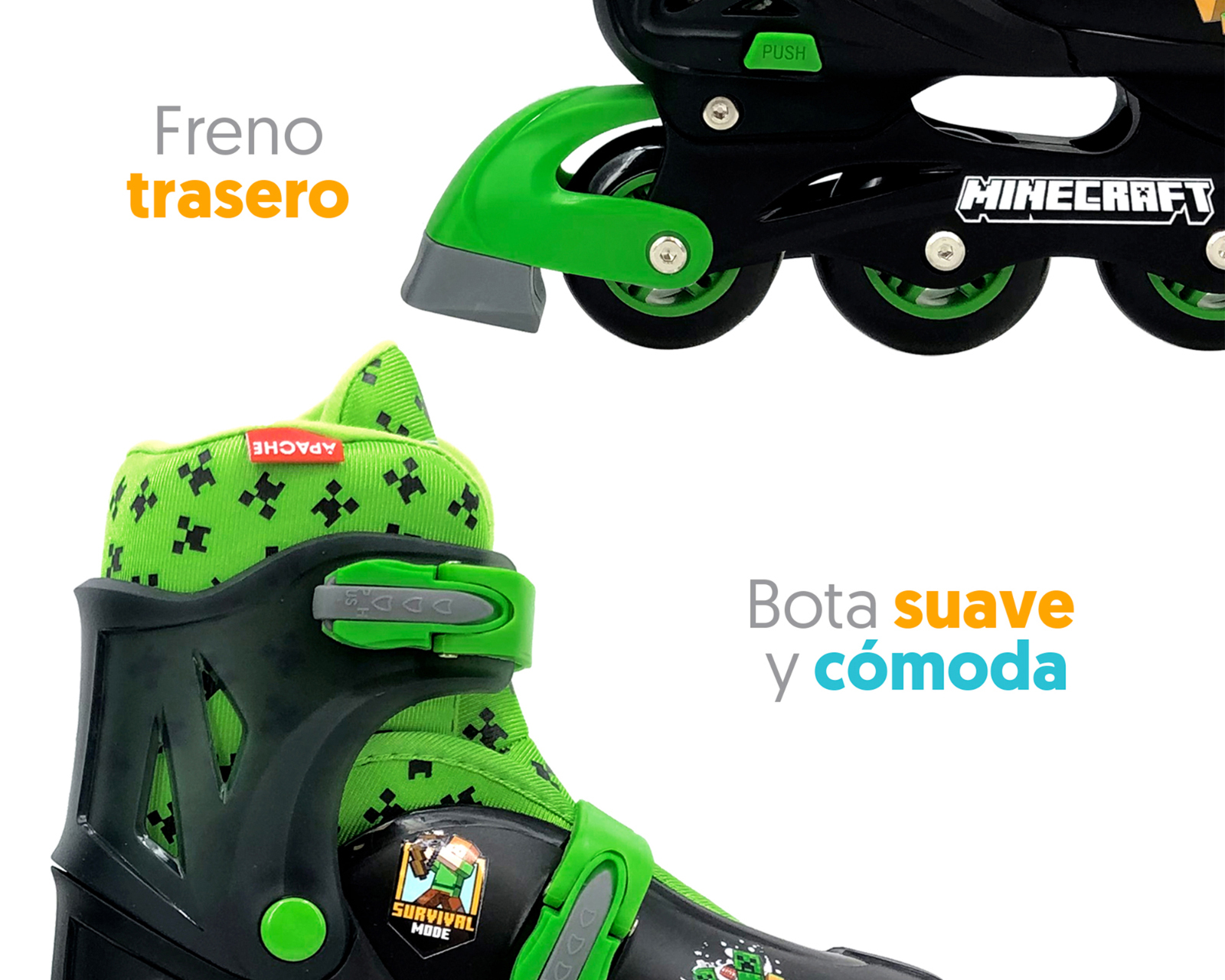 Foto 6 pulgar | Foto 5 | Patines para Niño de 4 Ruedas Apache Minecraft Ajustables