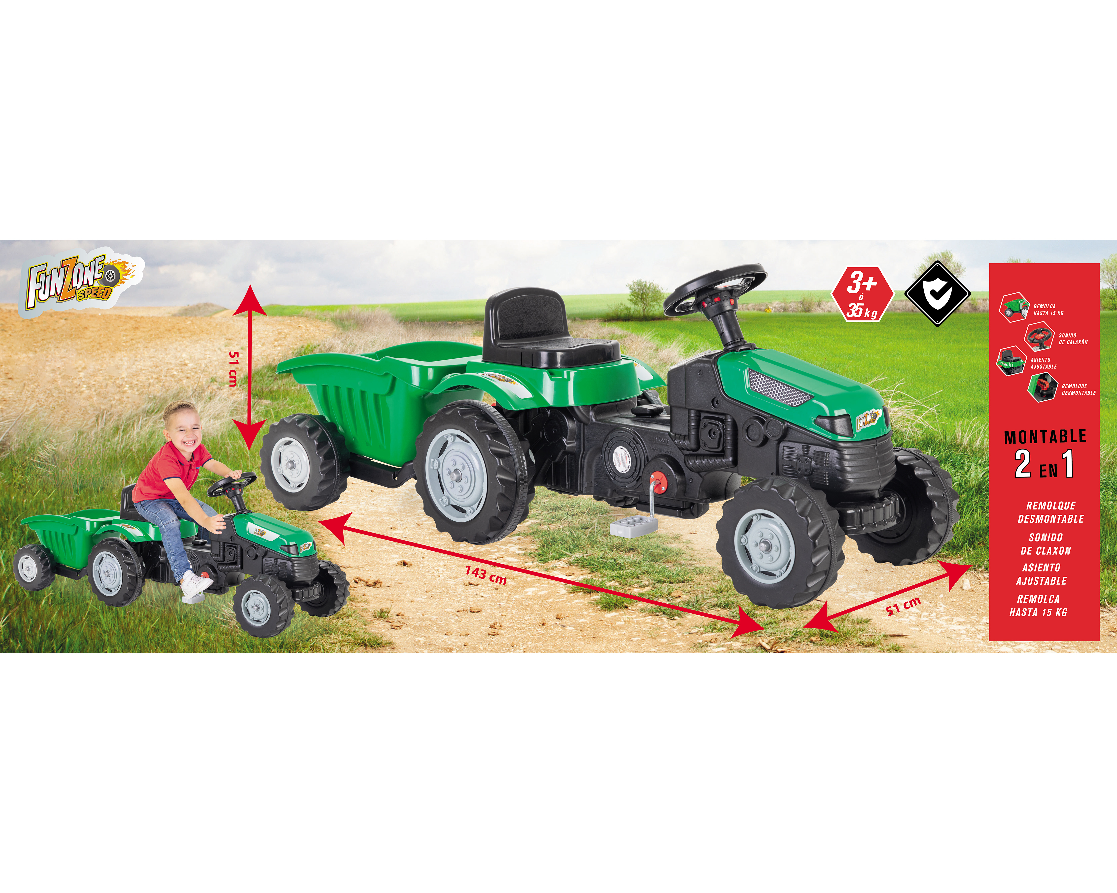 Foto 5 | Foto 4 | Montable Tractor Funzone Verde con Pedales