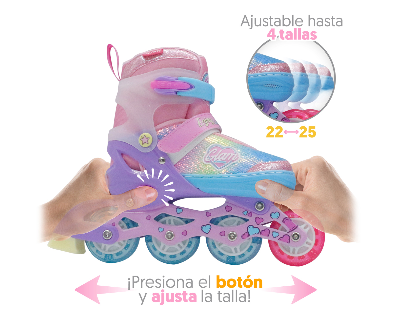 Foto 3 pulgar | Foto 2 | Patines para Niña de 4 Ruedas Apache Glam Ajustables