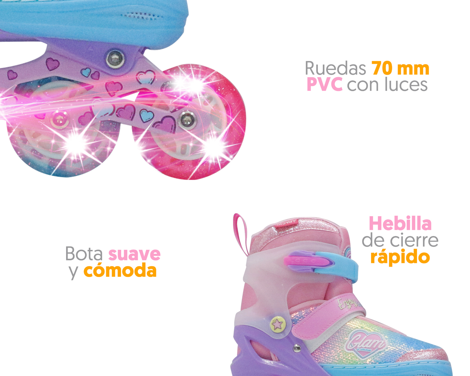 Foto 6 pulgar | Foto 5 | Patines para Niña de 4 Ruedas Apache Glam Ajustables
