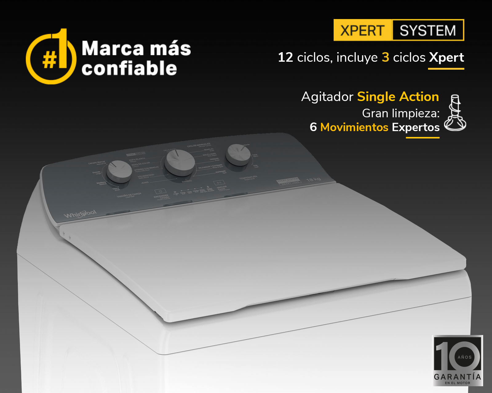 Foto 6 | Foto 6 | Lavadora Whirlpool Automática 8MWTW1813MJM 18 kg Blanca/Plateada