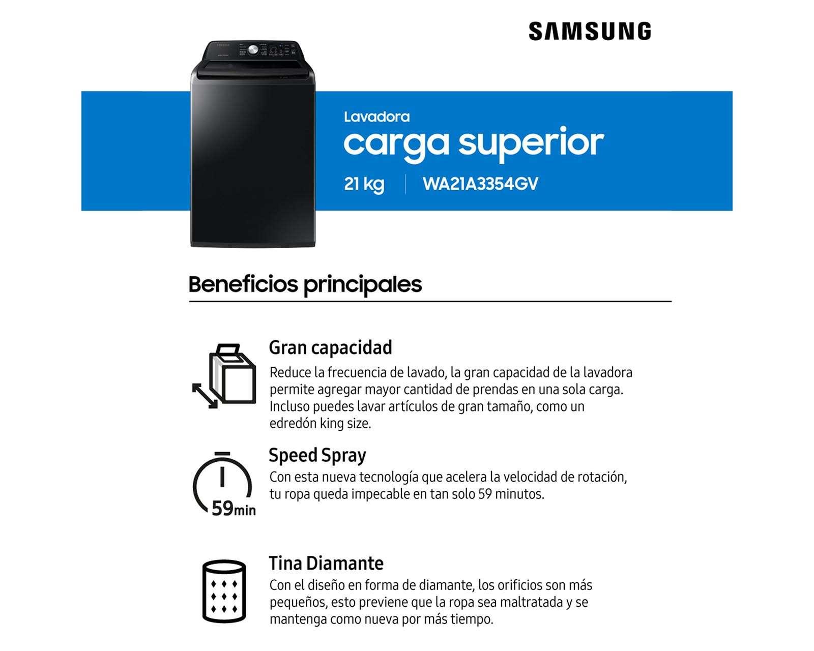 Foto 7 | Foto 7 | Lavadora Samsung WA21A3354GV/AX 21 kg Negra