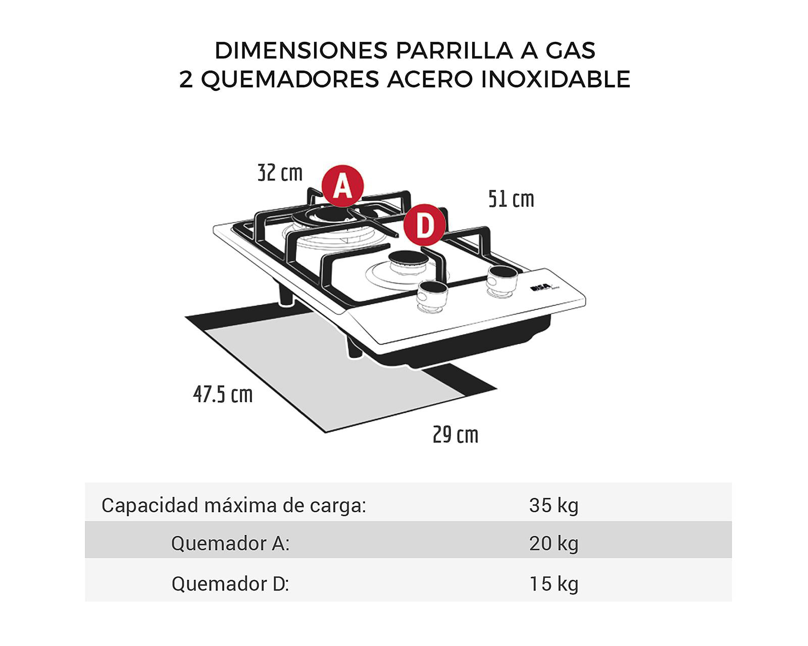 Foto 6 pulgar | Foto 5 | Parrilla Empotrable Disa 32 cm de Gas PAEM-2 AI Acero