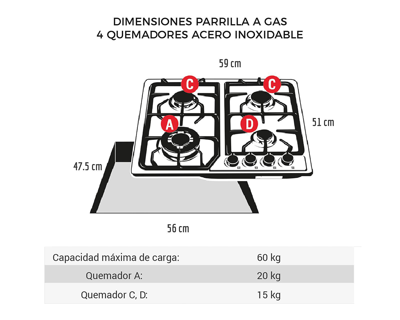 Foto 6 pulgar | Foto 5 | Parrilla Empotrable Disa 56 cm Electrónica PAEM-4 Acero Inoxidable
