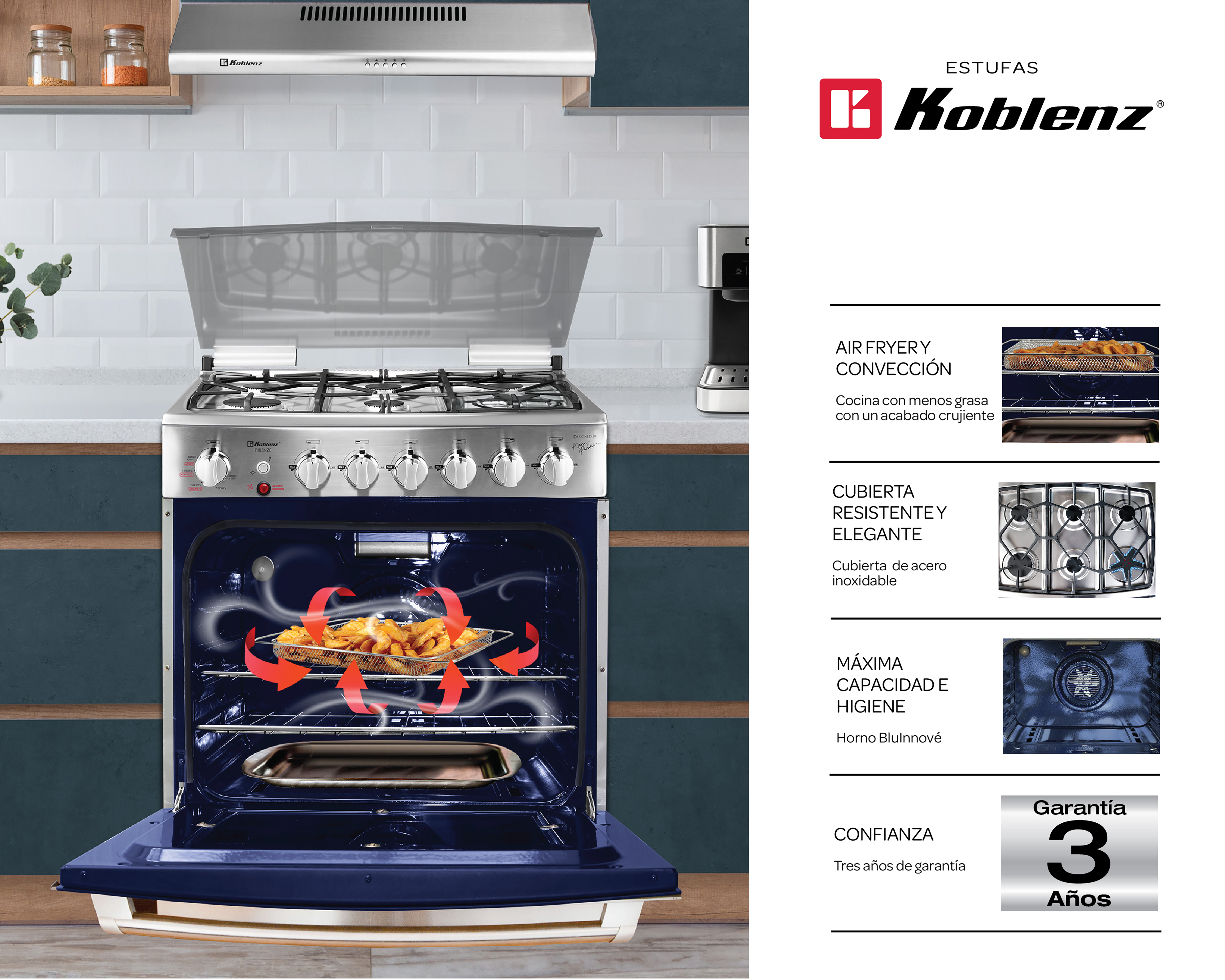Foto 6 | Foto 6 | Estufa Koblenz de Piso 30" con 6 Quemadores de Gas EK-3131 Firenze Función Freidora de Aire