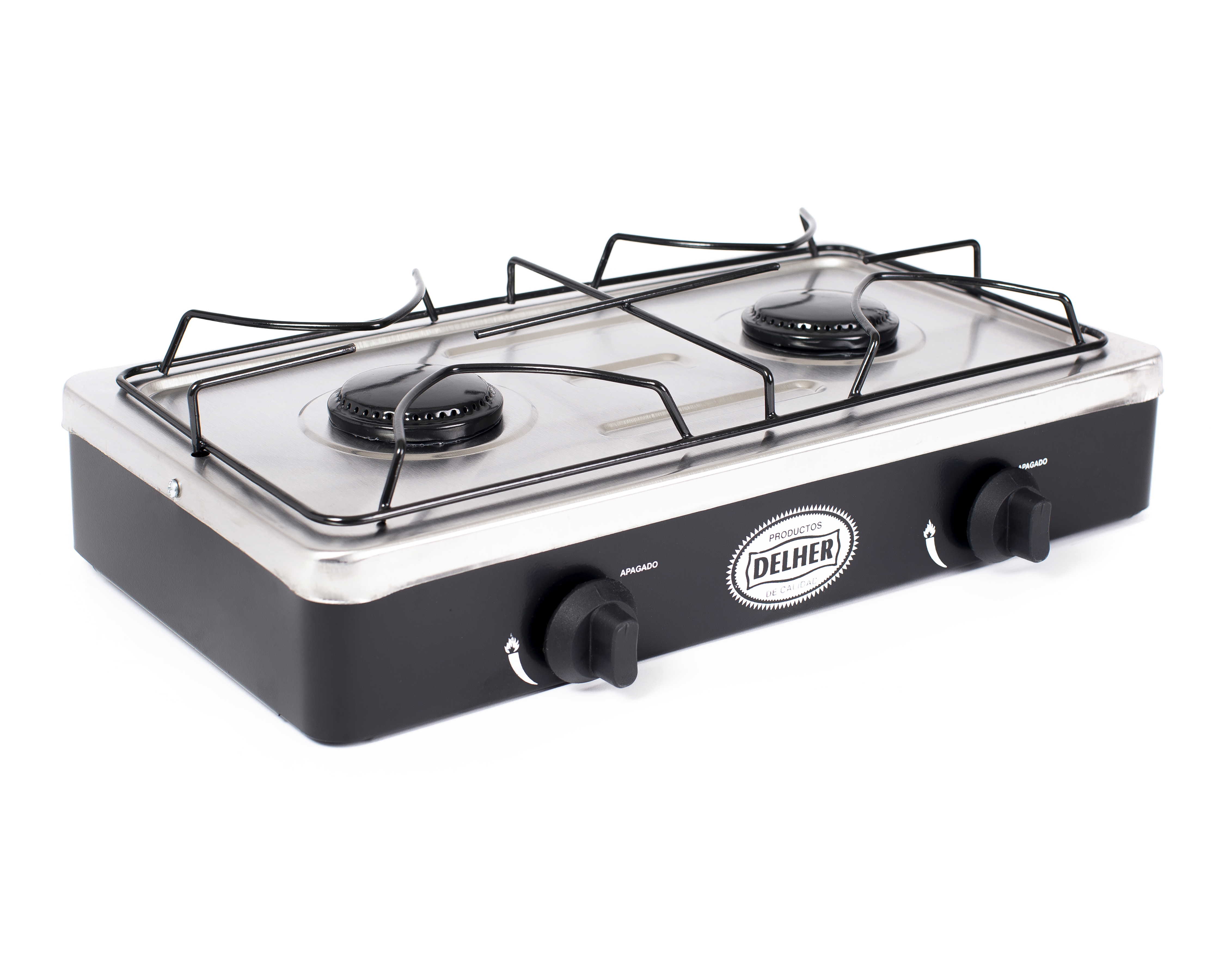 Estufa Delher de Mesa 2 Quemadores PS-2Q-CE-NE-AI Negra