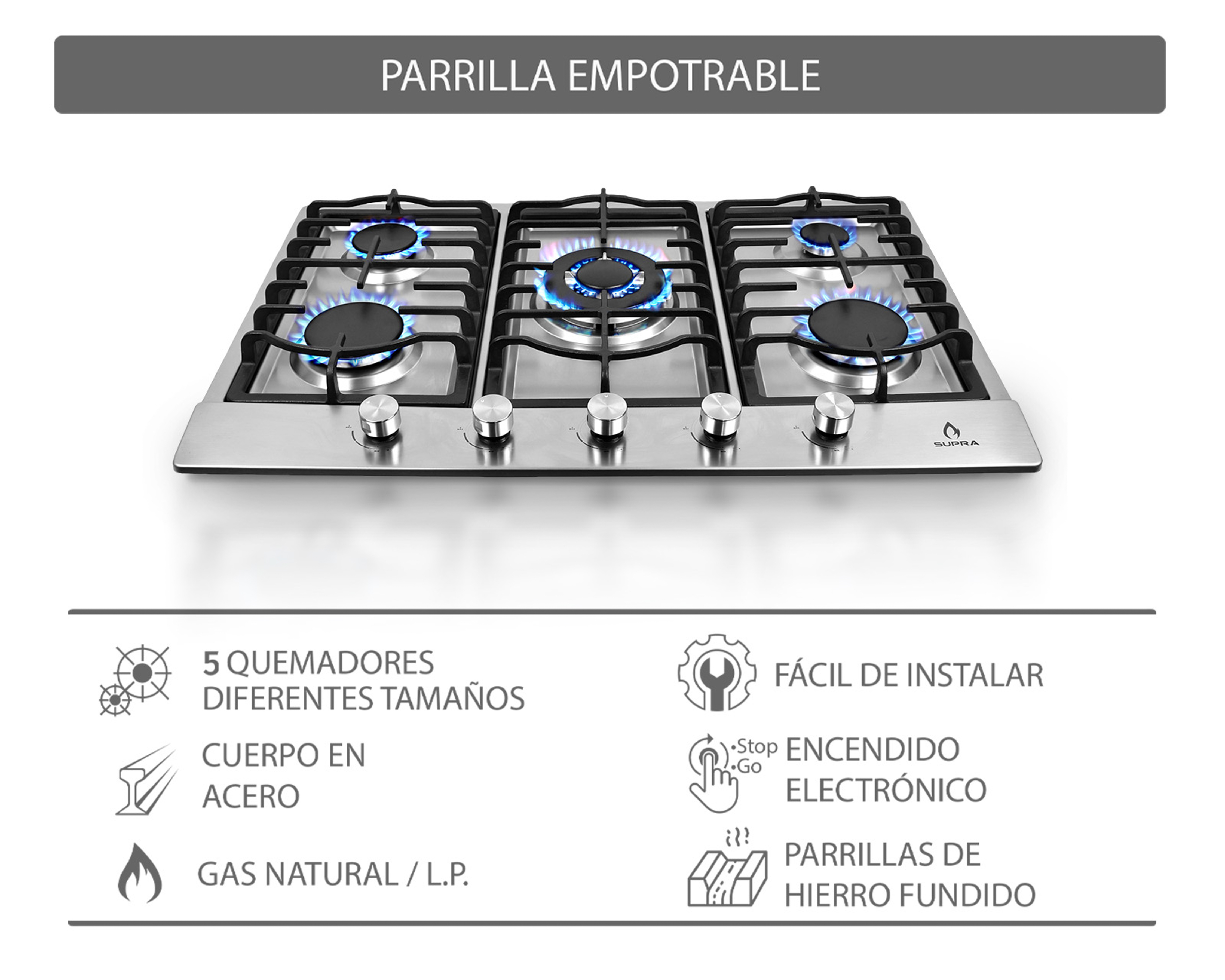 Foto 6 pulgar | Foto 5 | Parrilla Empotrable Supra 30 Pulgadas de Gas Quantum 76 Plateada