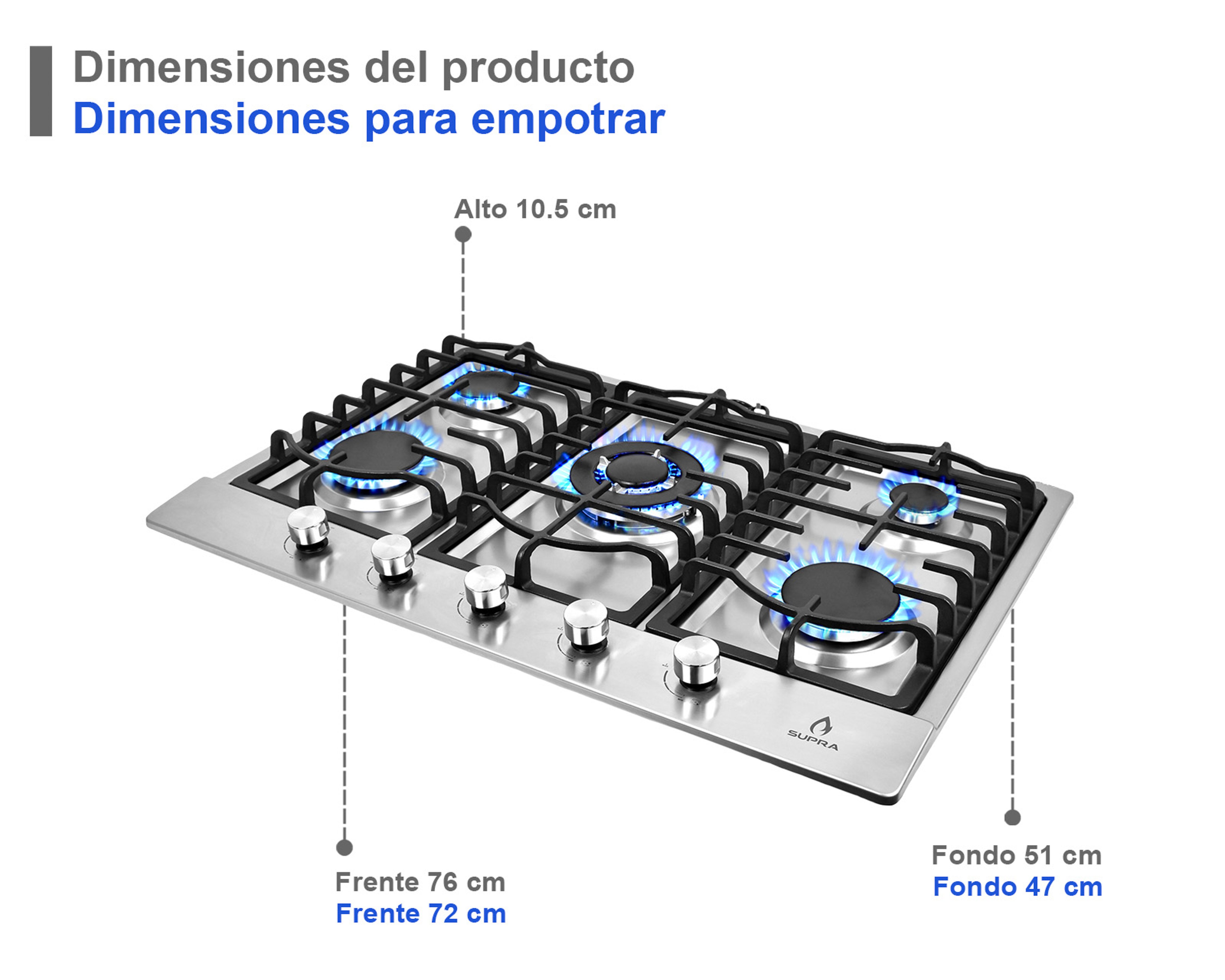 Foto 6 | Foto 6 | Parrilla Empotrable Supra 30 Pulgadas de Gas Quantum 76 Plateada