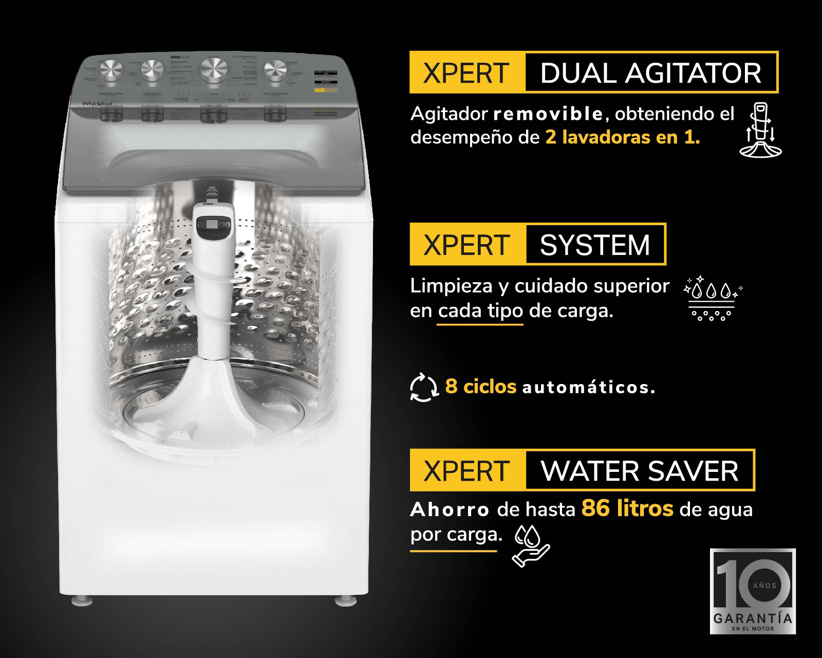Foto 8 pulgar | Foto 7 | Lavadora Whirlpool Automática 8MWTW2654WRM 26 kg Blanca