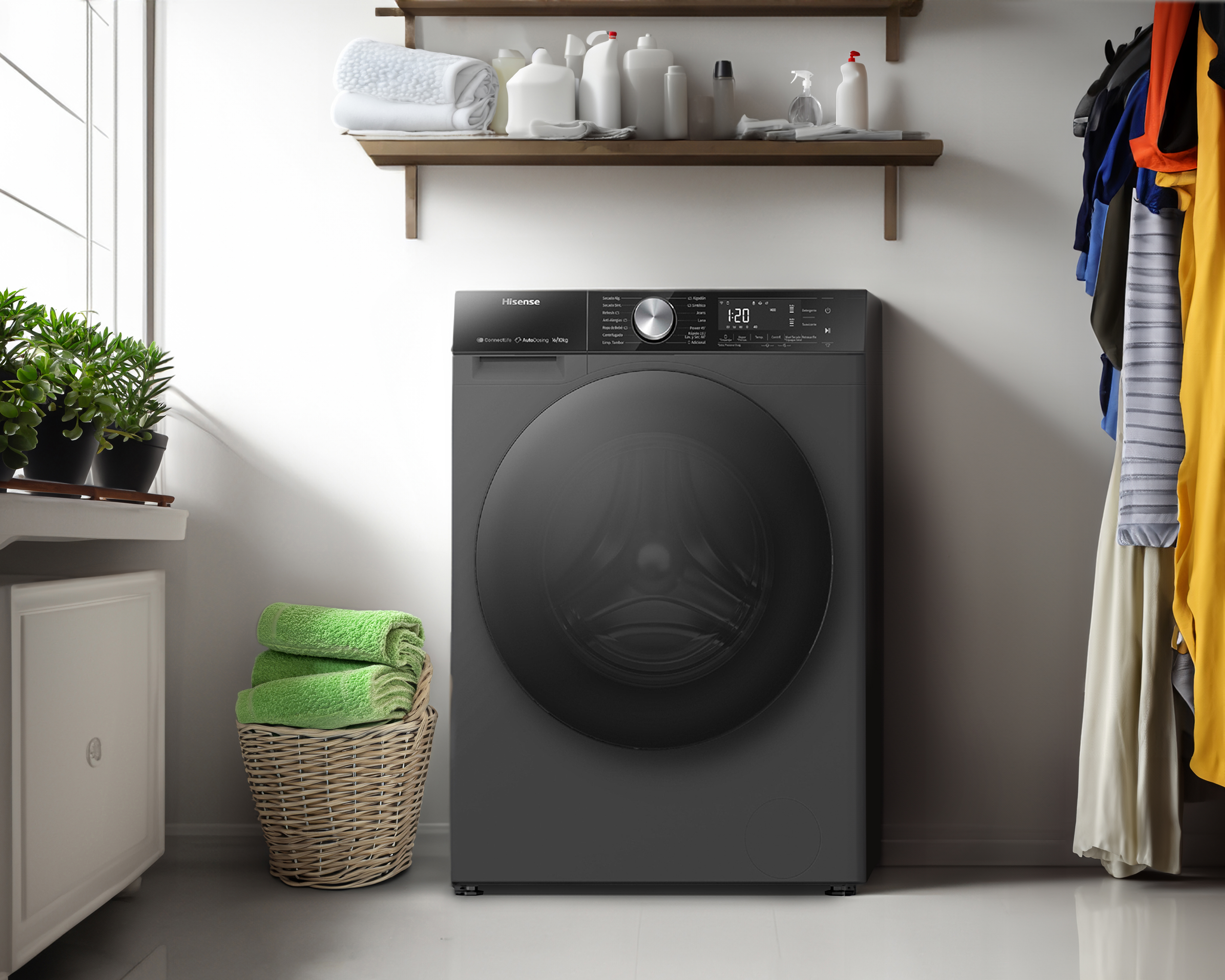Foto 6 | Foto 7 | Lavasecadora Hisense Digital WD5S1645BB 16/10 kg Negra