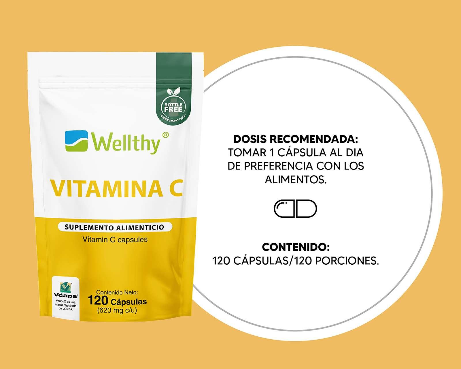 Foto 4 pulgar | Foto 3 | Suplemento Alimenticio Wellthy Vitamina C 120 Cápsulas
