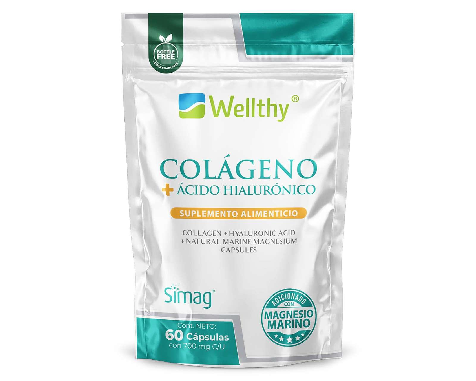 Foto 2 pulgar | Foto 1 | Suplemento Alimenticio Wellthy Colágeno + Ácido Hialurónico 60 Cápsulas