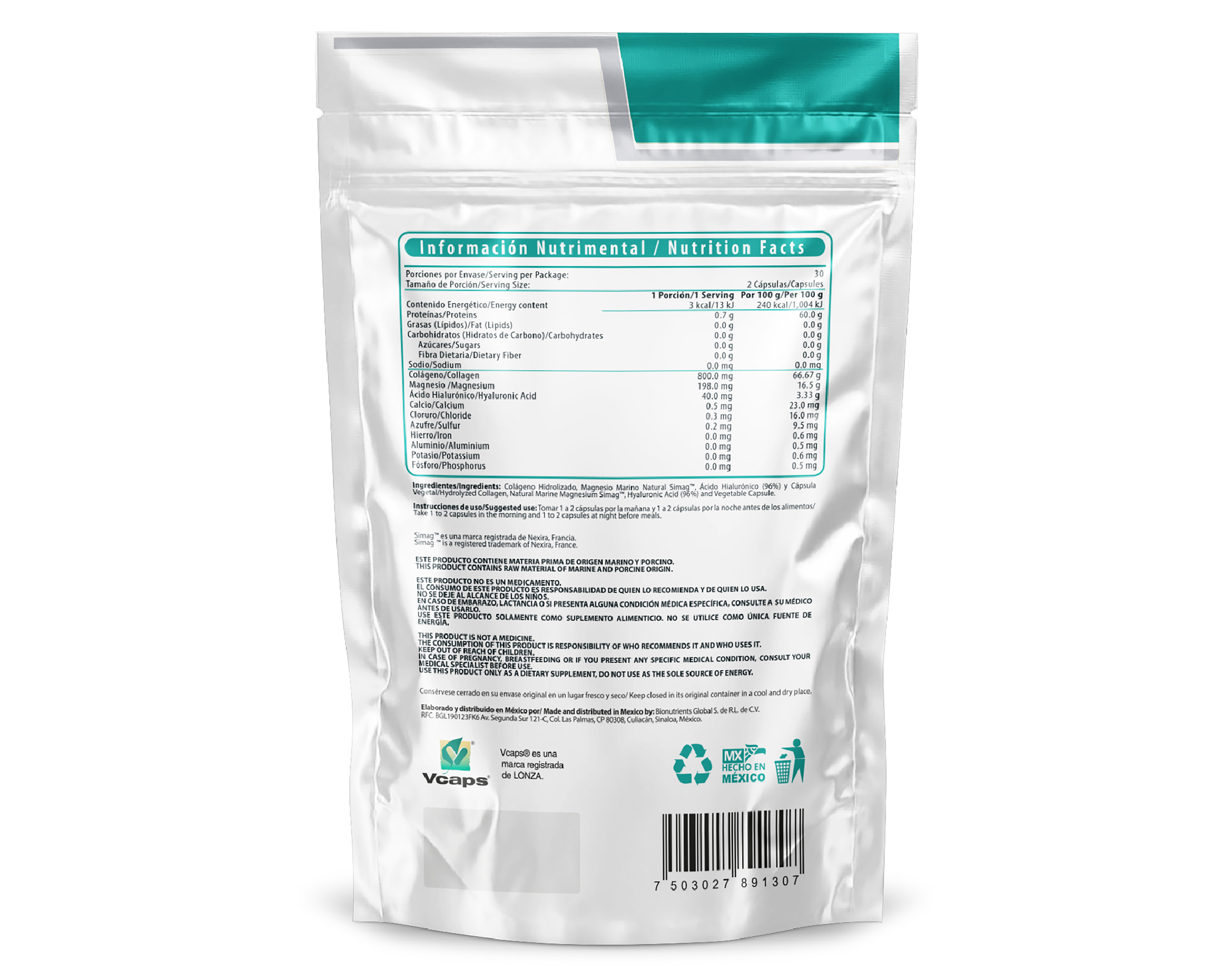 Foto 2 | Foto 2 | Suplemento Alimenticio Wellthy Colágeno + Ácido Hialurónico 60 Cápsulas