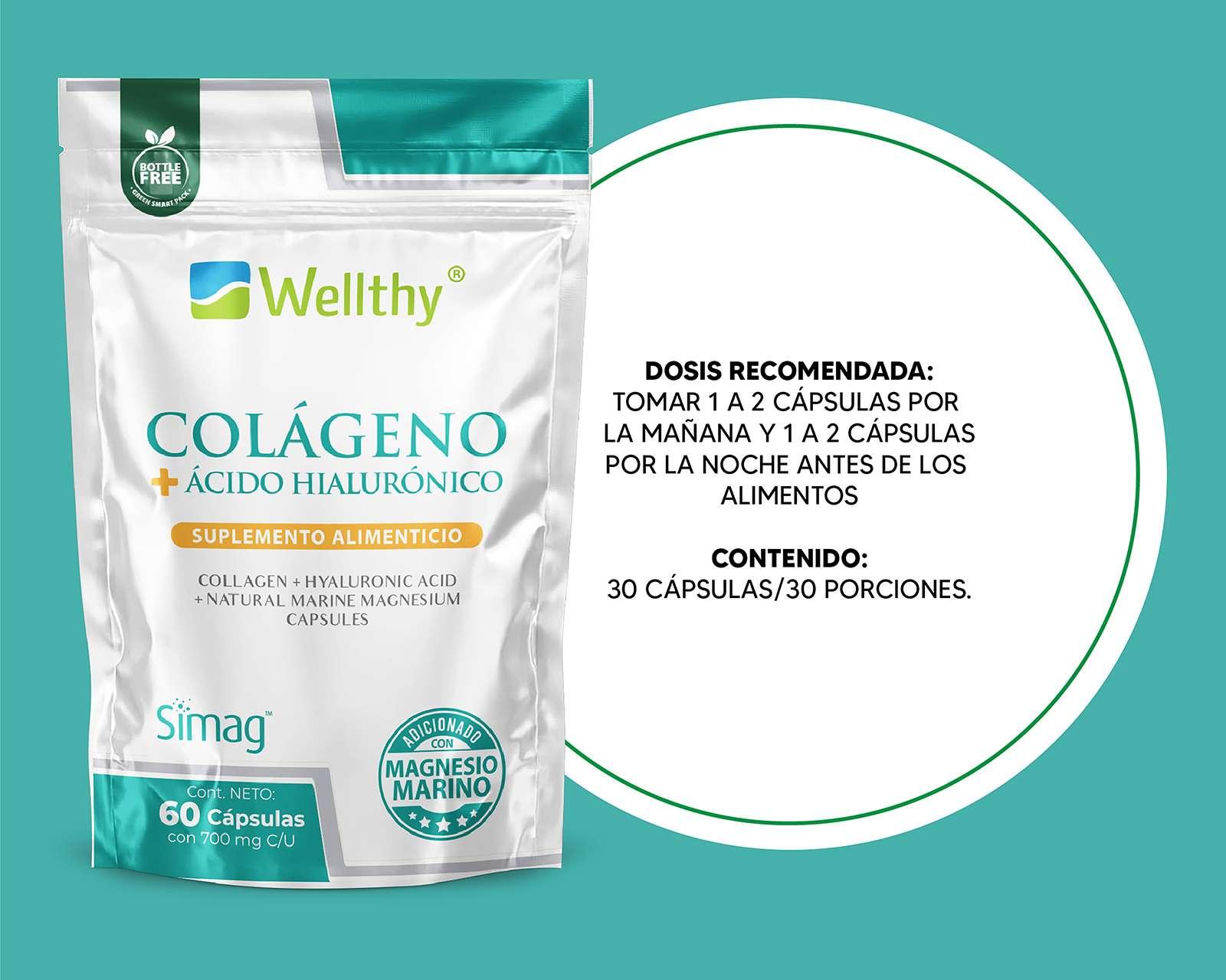 Foto 4 pulgar | Foto 3 | Suplemento Alimenticio Wellthy Colágeno + Ácido Hialurónico 60 Cápsulas