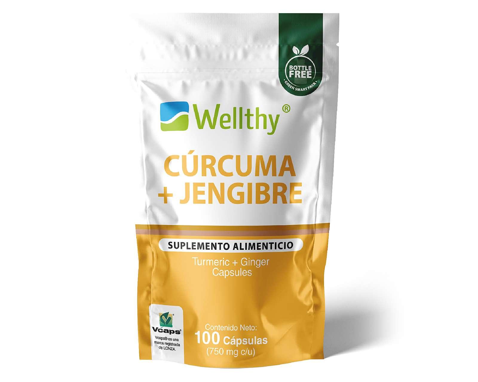 Foto 1 | Foto 1 | Cúrcuma + Jengibre Wellthy 100 Cápsulas