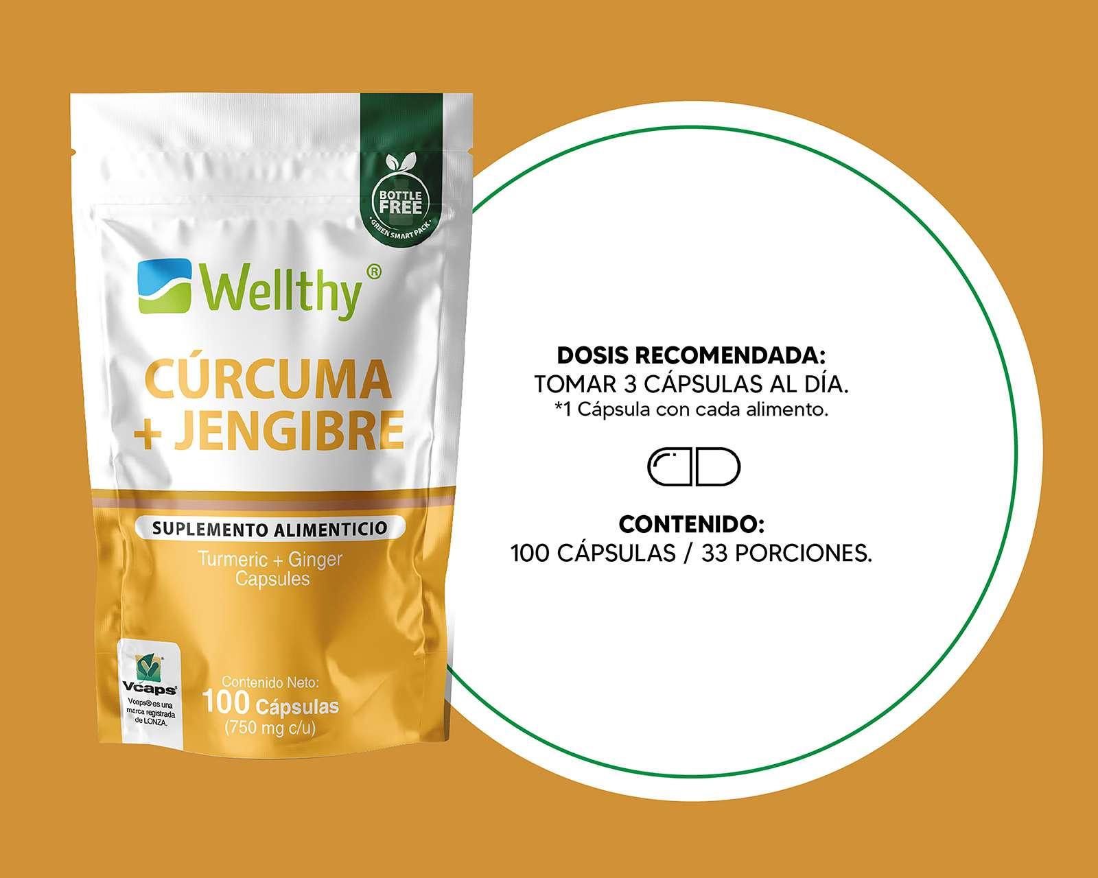 Foto 3 | Foto 3 | Cúrcuma + Jengibre Wellthy 100 Cápsulas