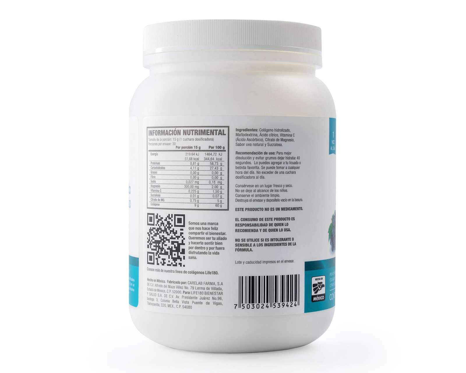 Foto 4 | Foto 4 | Suplemento Alimenticio Life 180 Colágeno Hidrolizado y Citrato de Magnesio 450 g