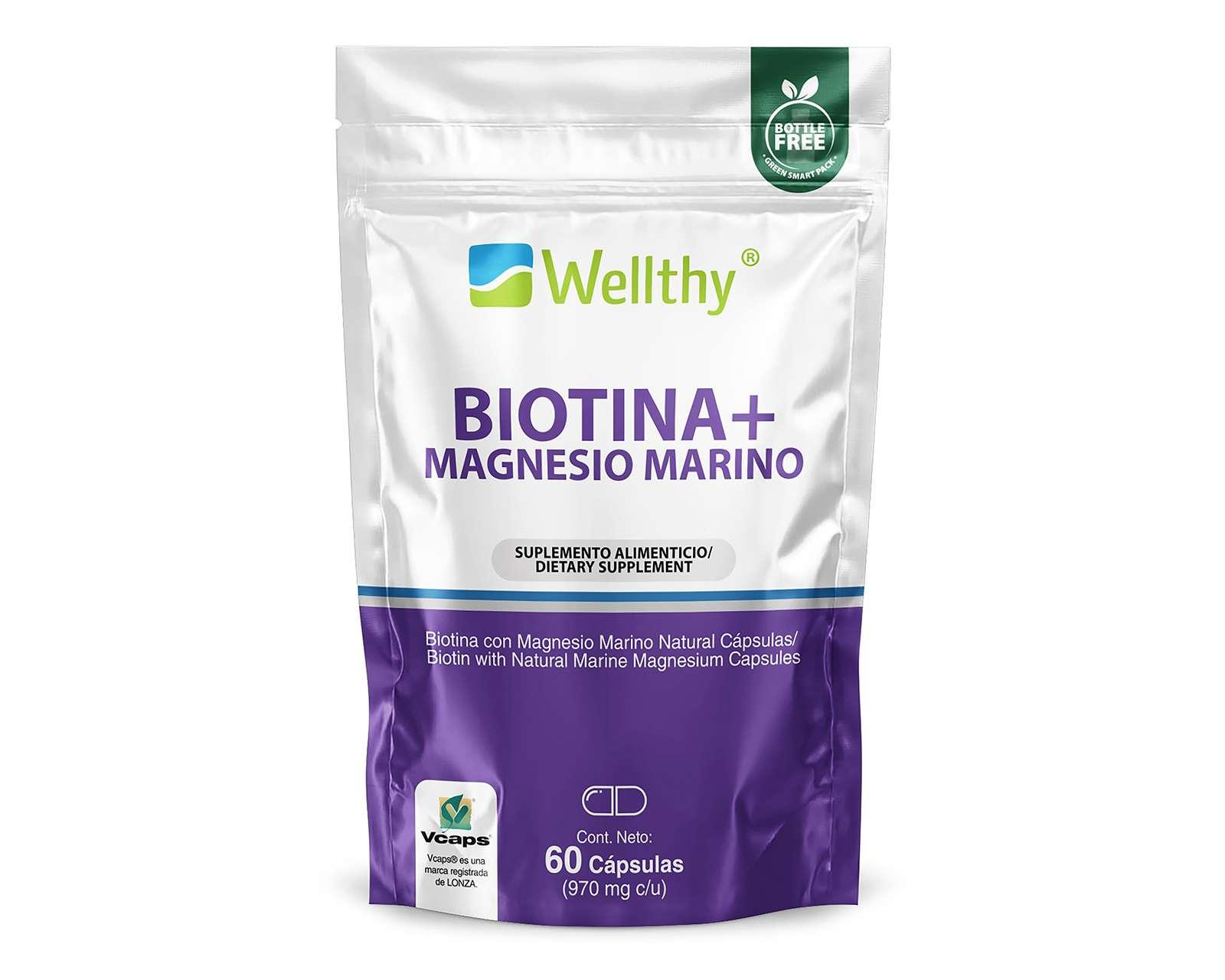 Suplemento Alimenticio Wellthy Biotina + Magnesio Marino 60 Cápsulas