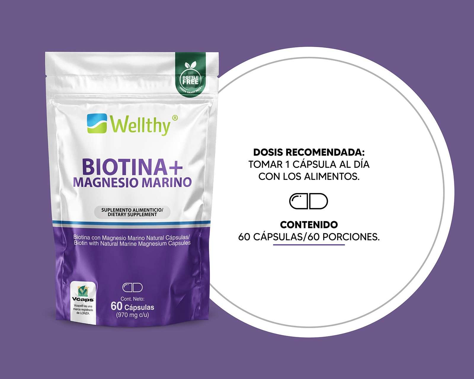 Foto 4 | Foto 4 | Suplemento Alimenticio Wellthy Biotina + Magnesio Marino 60 Cápsulas