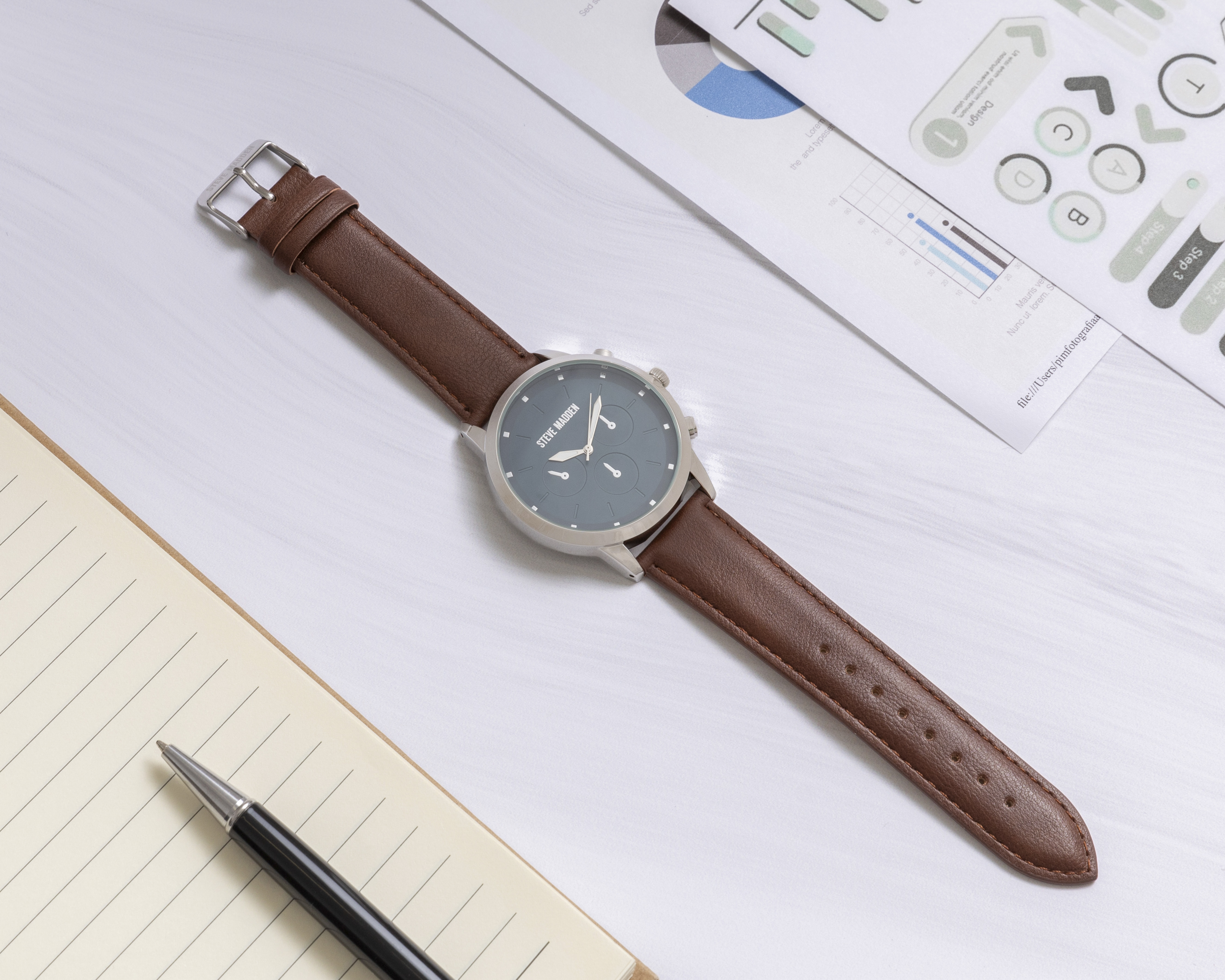 Foto 6 pulgar | Foto 5 | Reloj para Hombre Steve Madden SM9116NVSV Café