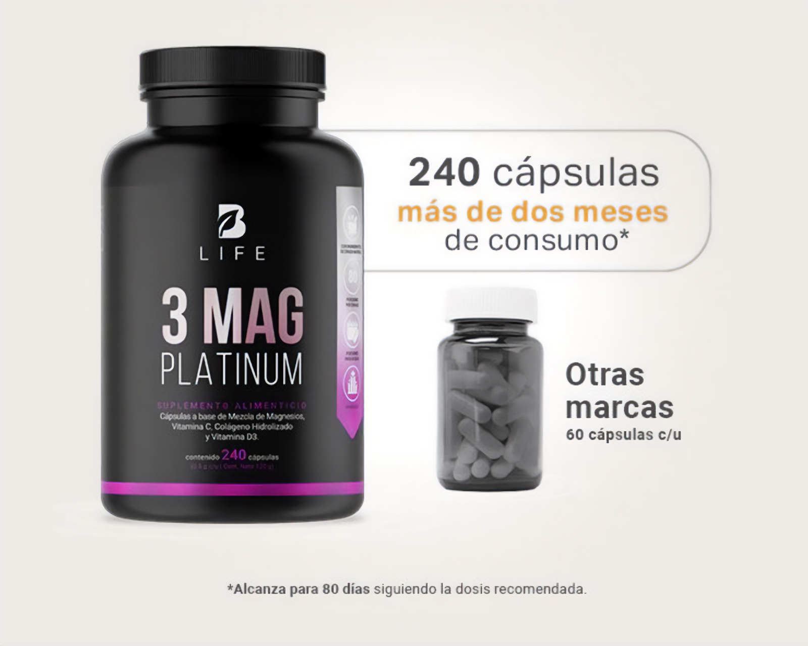 Foto 5 pulgar | Foto 4 | Suplemento Alimenticio B Life 3 Mag Platinum con Magnesio 240 Cápsulas