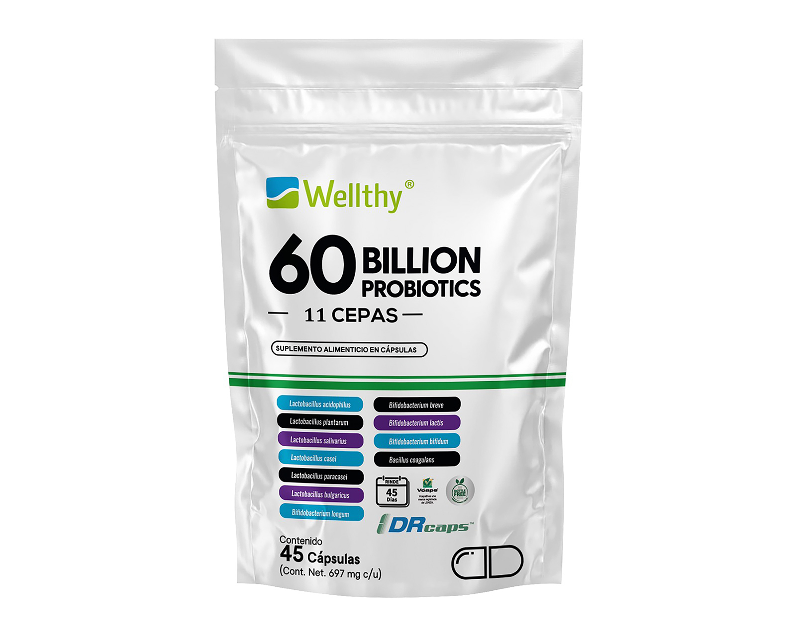 Suplemento Alimenticio Wellthy 60 Billions Probiotics 45 Cápsulas