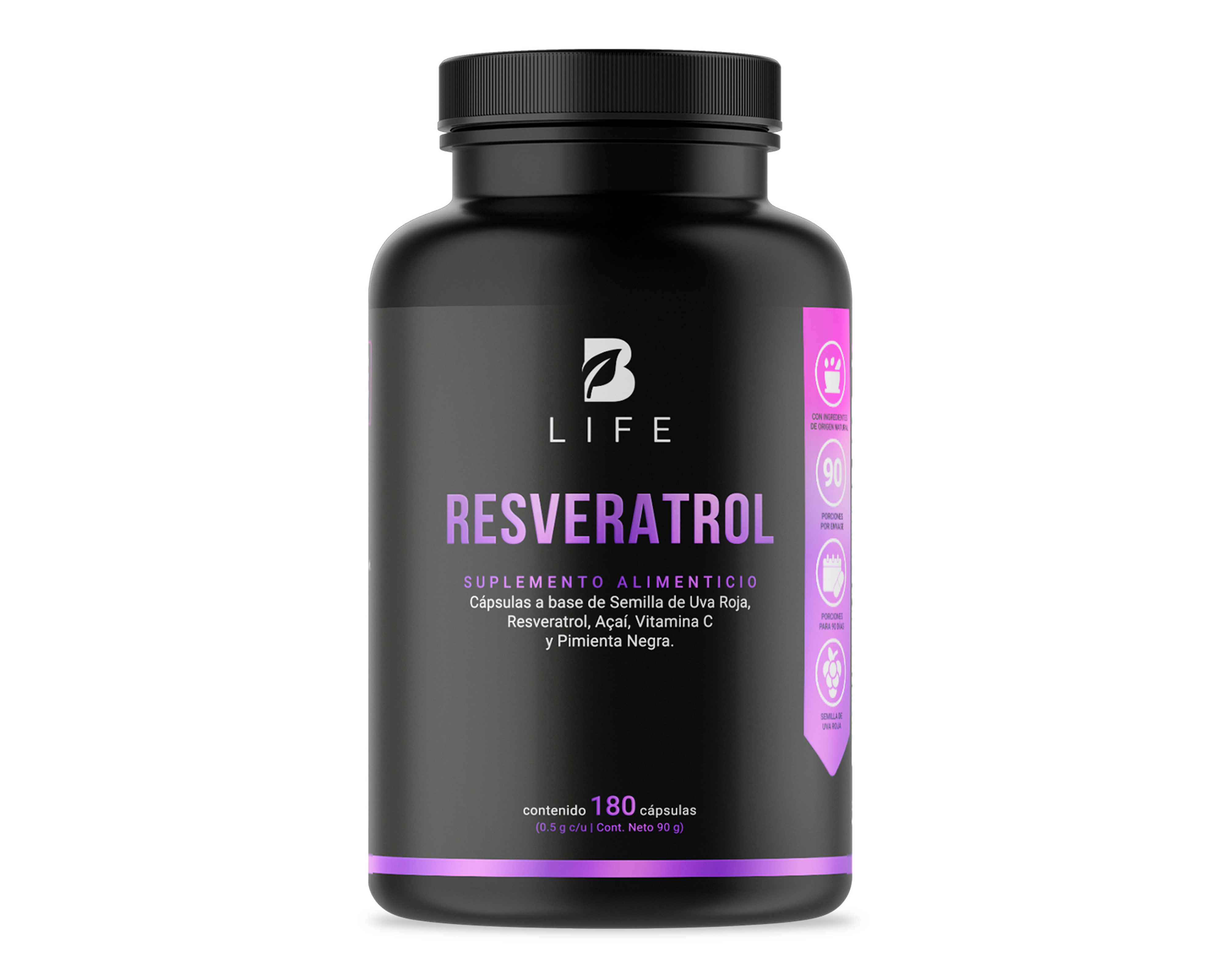 Foto 2 pulgar | Foto 1 | Suplemento Alimenticio B Life Resveratrol 180 Cápsulas