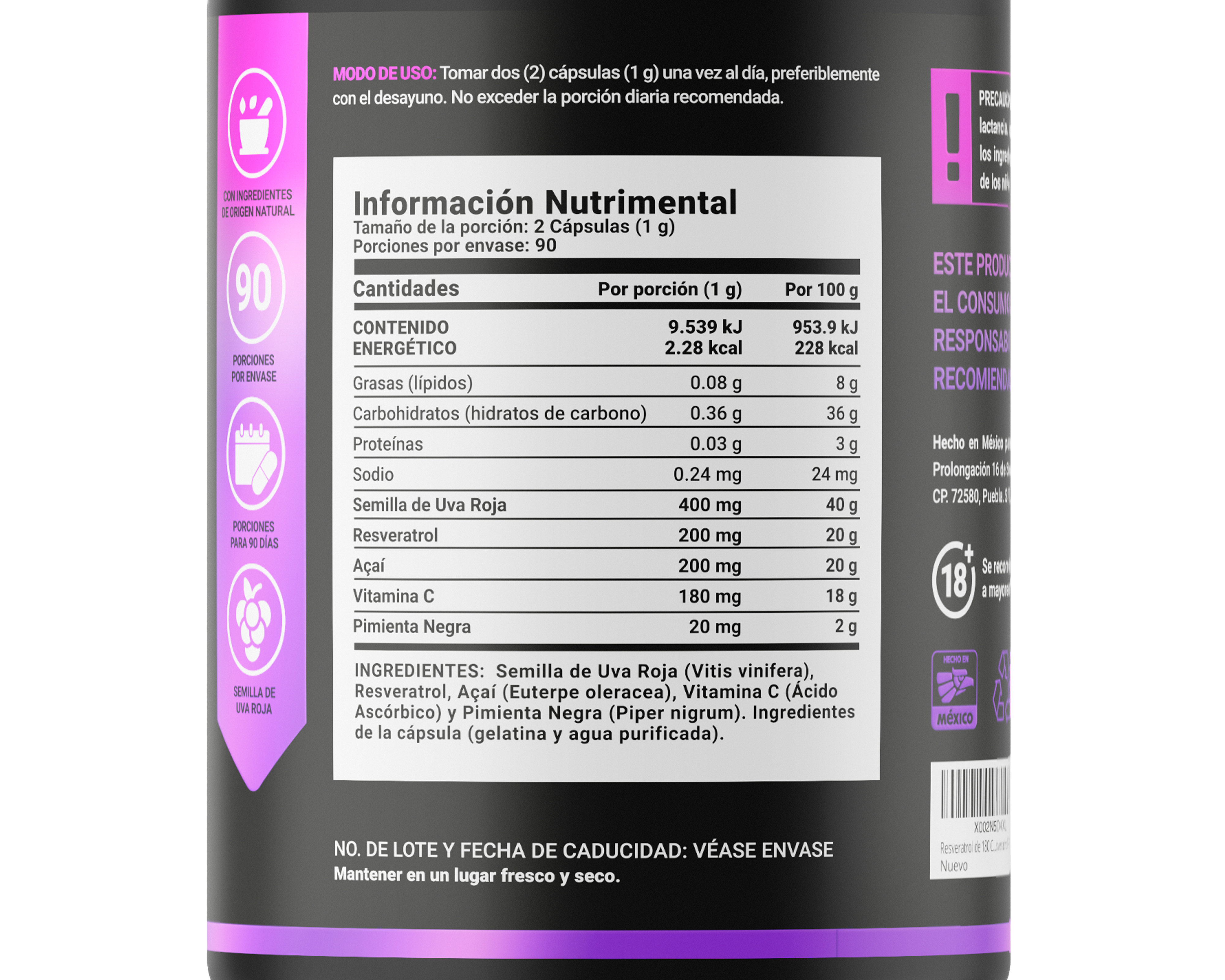 Foto 3 pulgar | Foto 2 | Suplemento Alimenticio B Life Resveratrol 180 Cápsulas