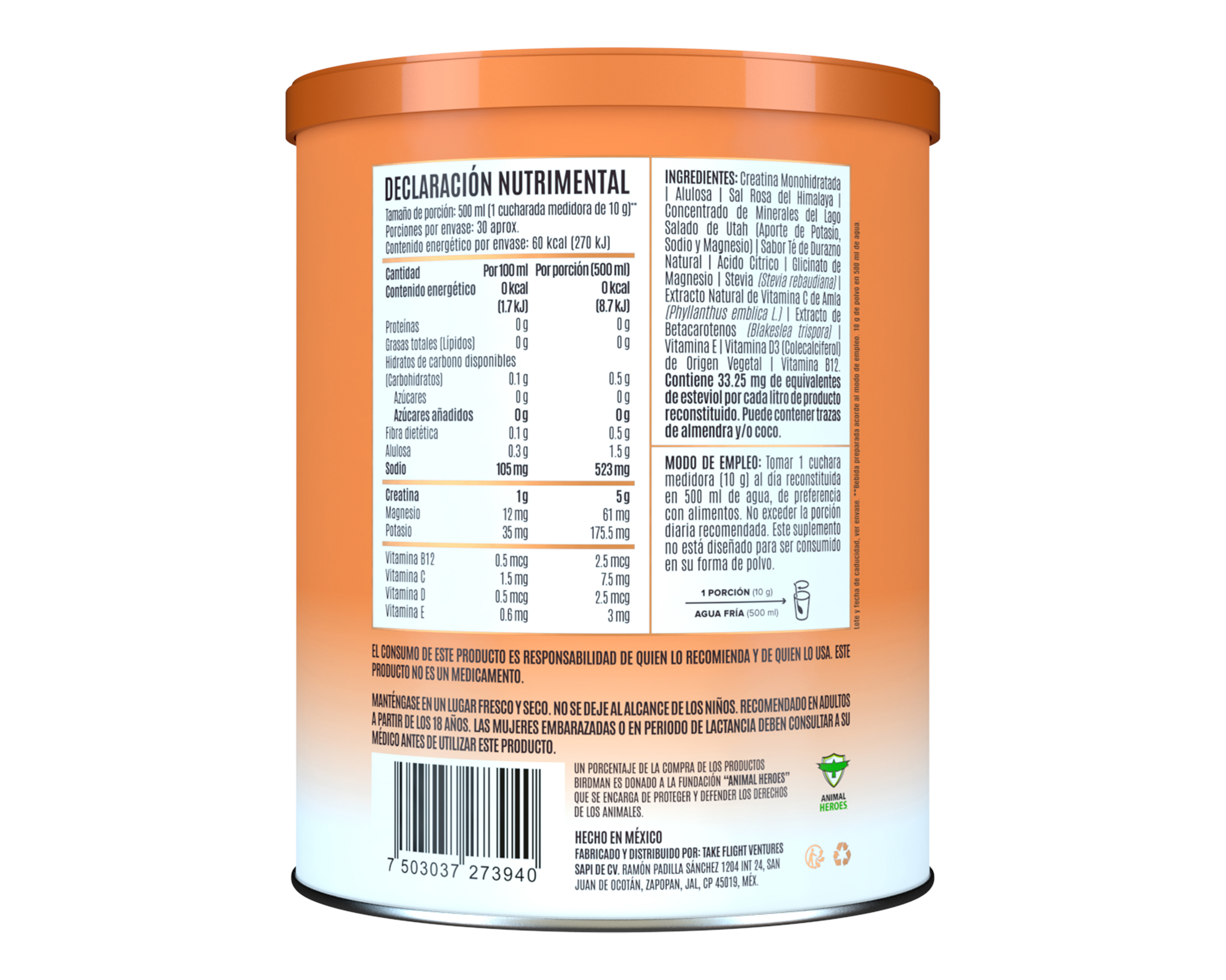 Foto 4 pulgar | Foto 3 | Creatina Birdman Performance Series de Alta Pureza Golden Peach 300 g