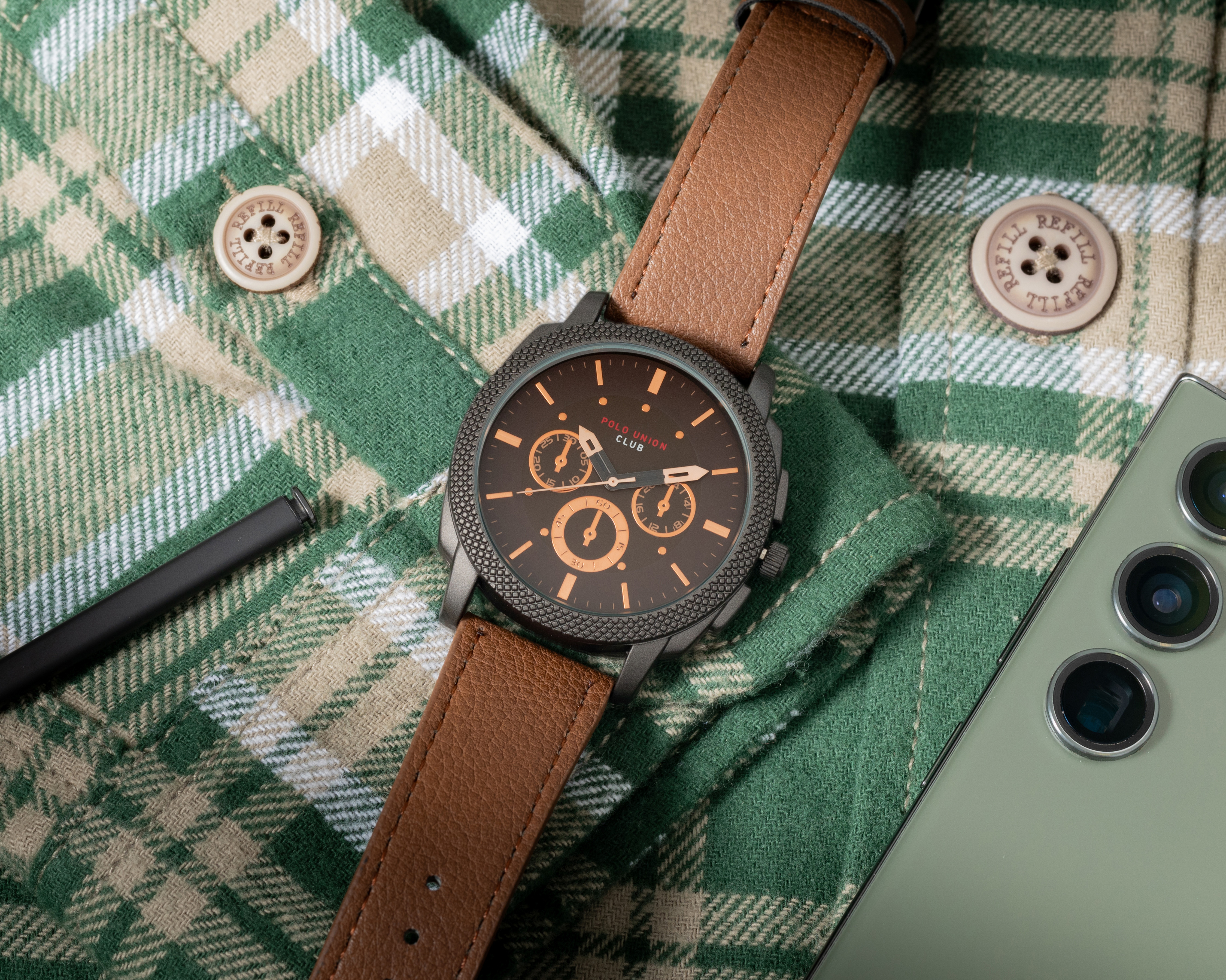 Foto 7 pulgar | Foto 6 | Reloj Polo Union Club parar Hombre PUC-PT416 Café