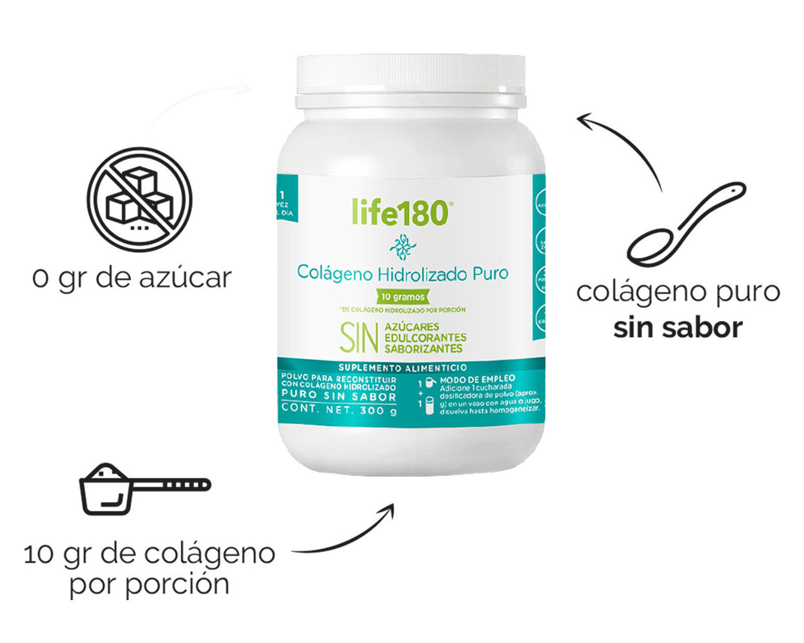 Foto 4 | Foto 4 | Suplemento Alimenticio Life 180 Colágeno Hidrolizado Puro Sin Azucar 300 g