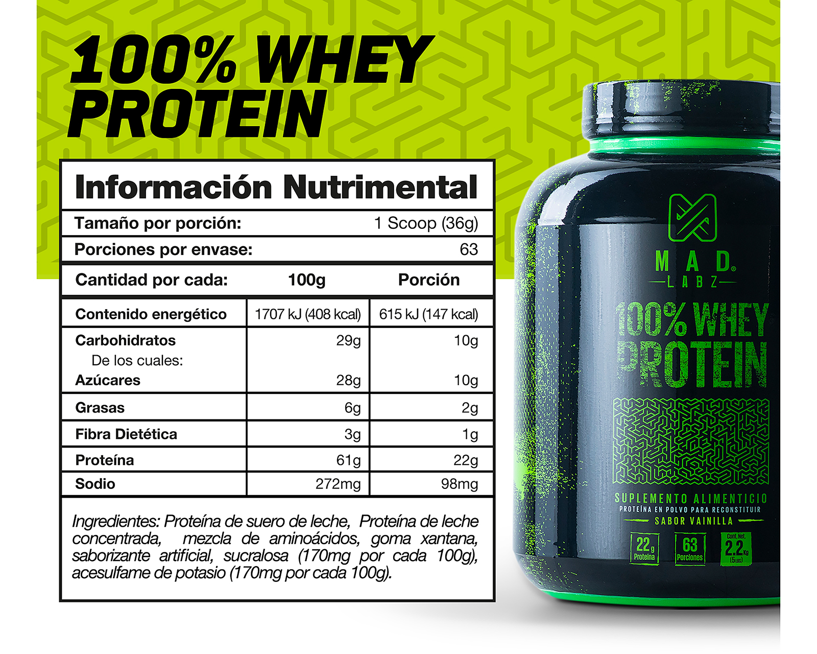 Foto 5 pulgar | Foto 4 | Suplemento Alimenticio Mad Labz Whey Protein Proteína 2.2 Kilogramos