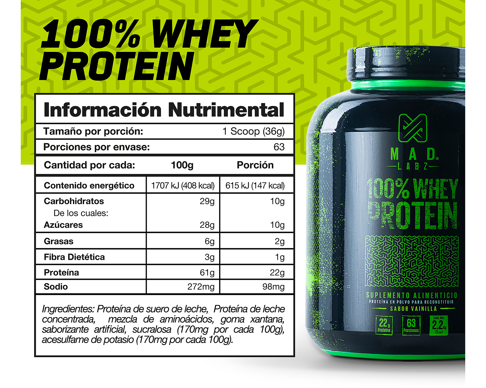 Foto 5 pulgar | Foto 4 | Suplemento Alimenticio Mad Labz Whey Protein Proteína 2.2 kg