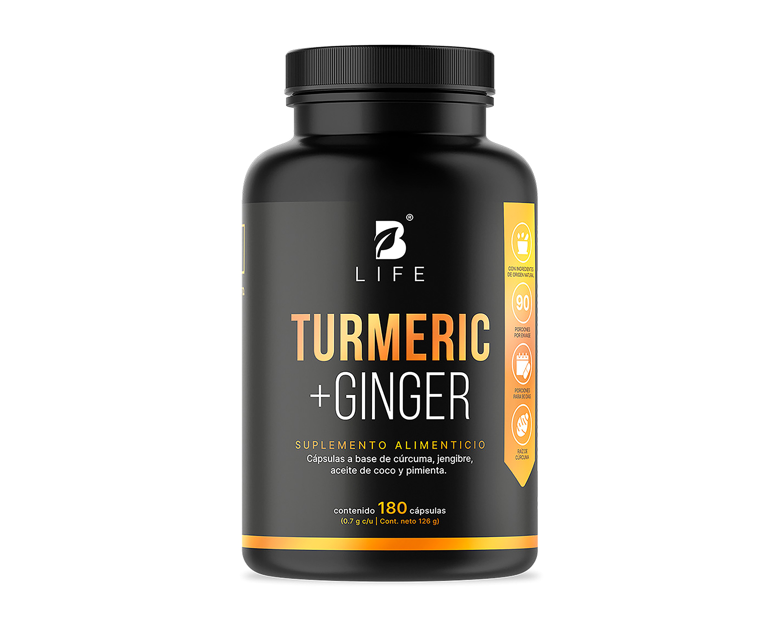 Foto 2 pulgar | Foto 1 | Suplemento Alimenticio B Life Turmeric + Ginger Raíz de Cúrcuma 180 Cápsulas