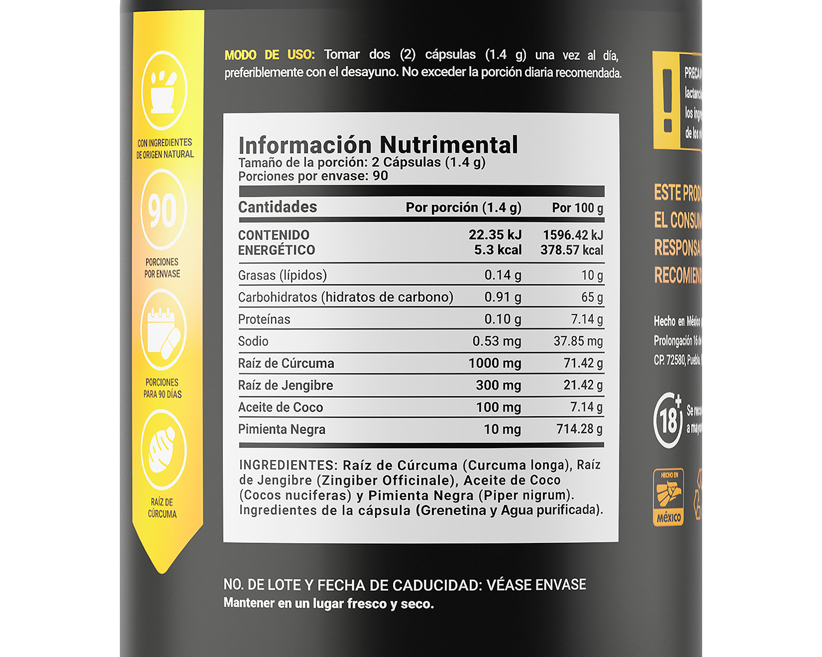 Foto 3 pulgar | Foto 2 | Suplemento Alimenticio B Life Turmeric + Ginger Raíz de Cúrcuma 180 Cápsulas