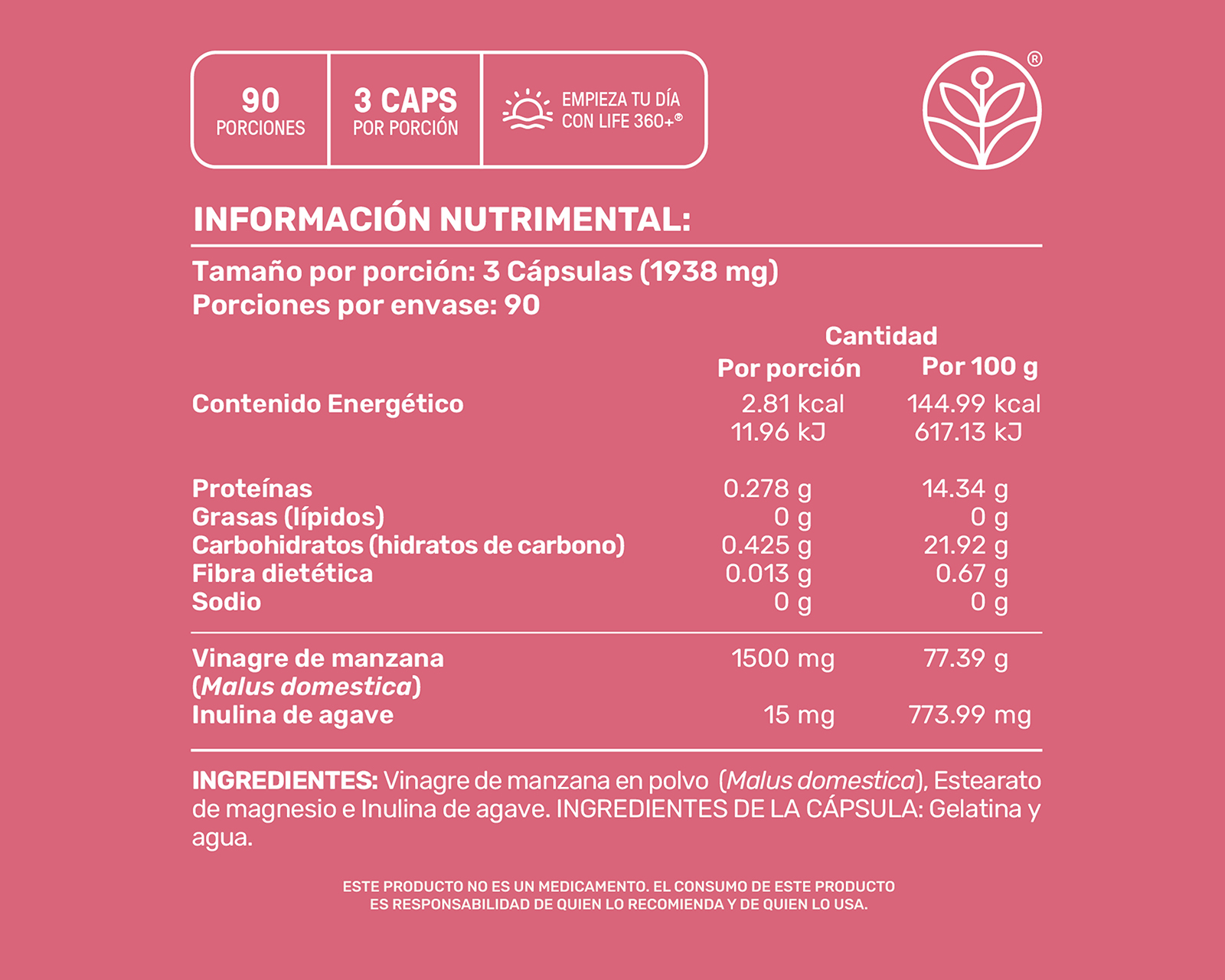 Foto 4 pulgar | Foto 3 | Suplemento Alimenticio Life360+ Vinagre de Manzana y Inulina de Agave 270 Cápsulas