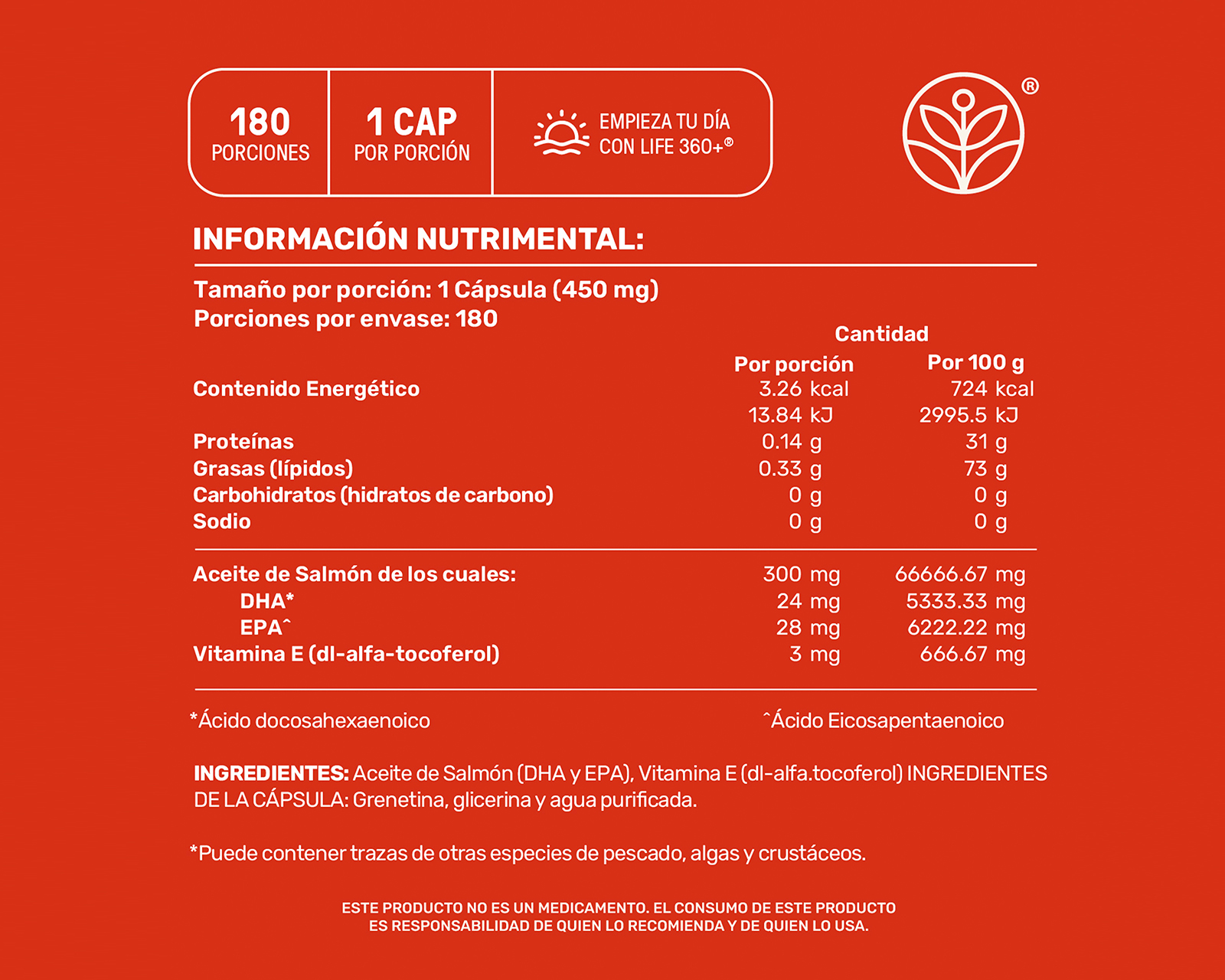 Foto 4 pulgar | Foto 3 | Suplemento Alimenticio Life360+ Omega 3 Salmon Oil 180 Cápsulas