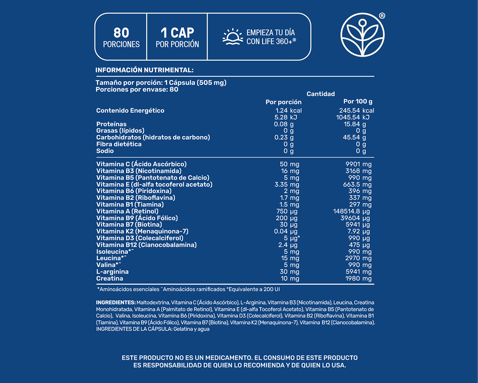 Foto 4 pulgar | Foto 3 | Suplemento Alimenticio Life360+ Men's Blend con Aminoácidos y Vitaminas 80 Cápsulas